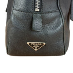Prada Vintage Black Canvas Leather Trim Bowler Shoulder Bag