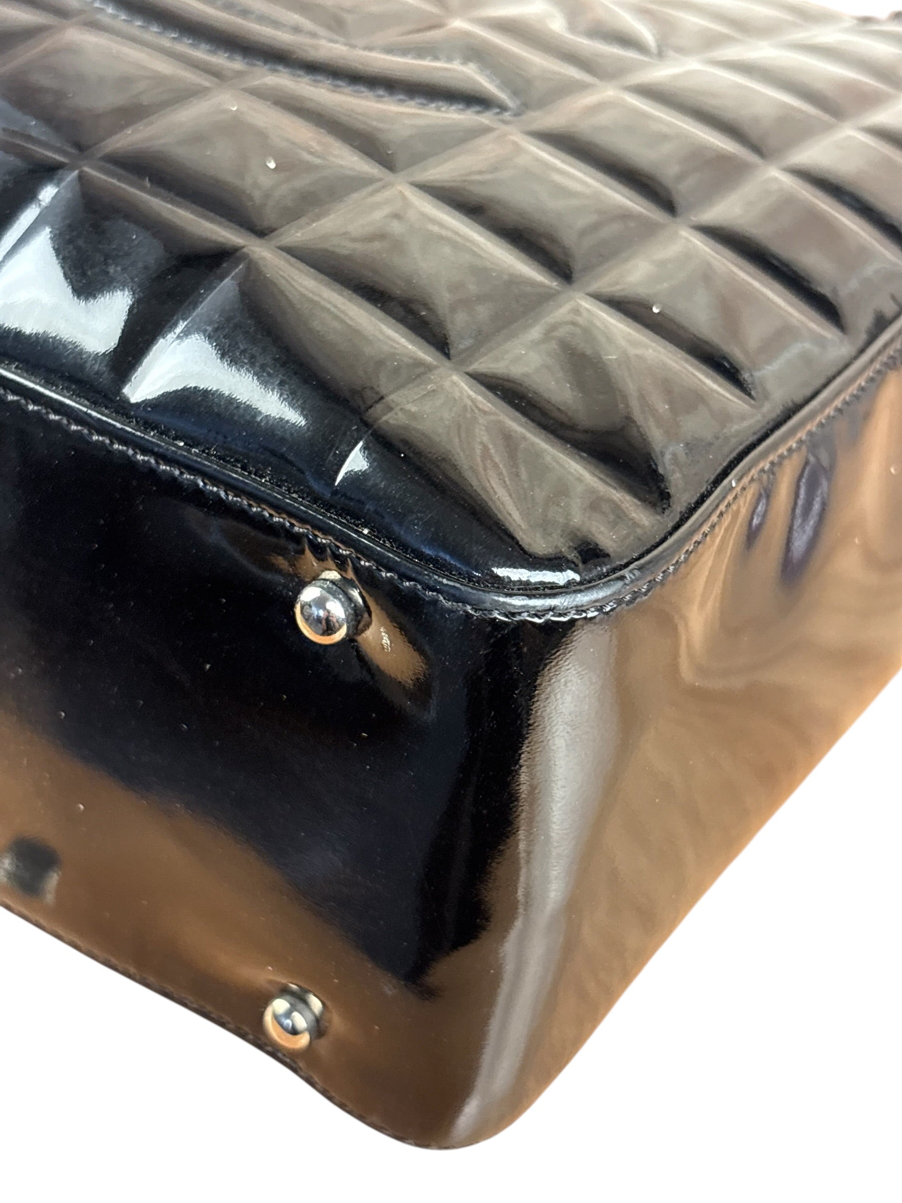 Chanel Glossy Black Patent Leather Chocolate Bar Tote Bag