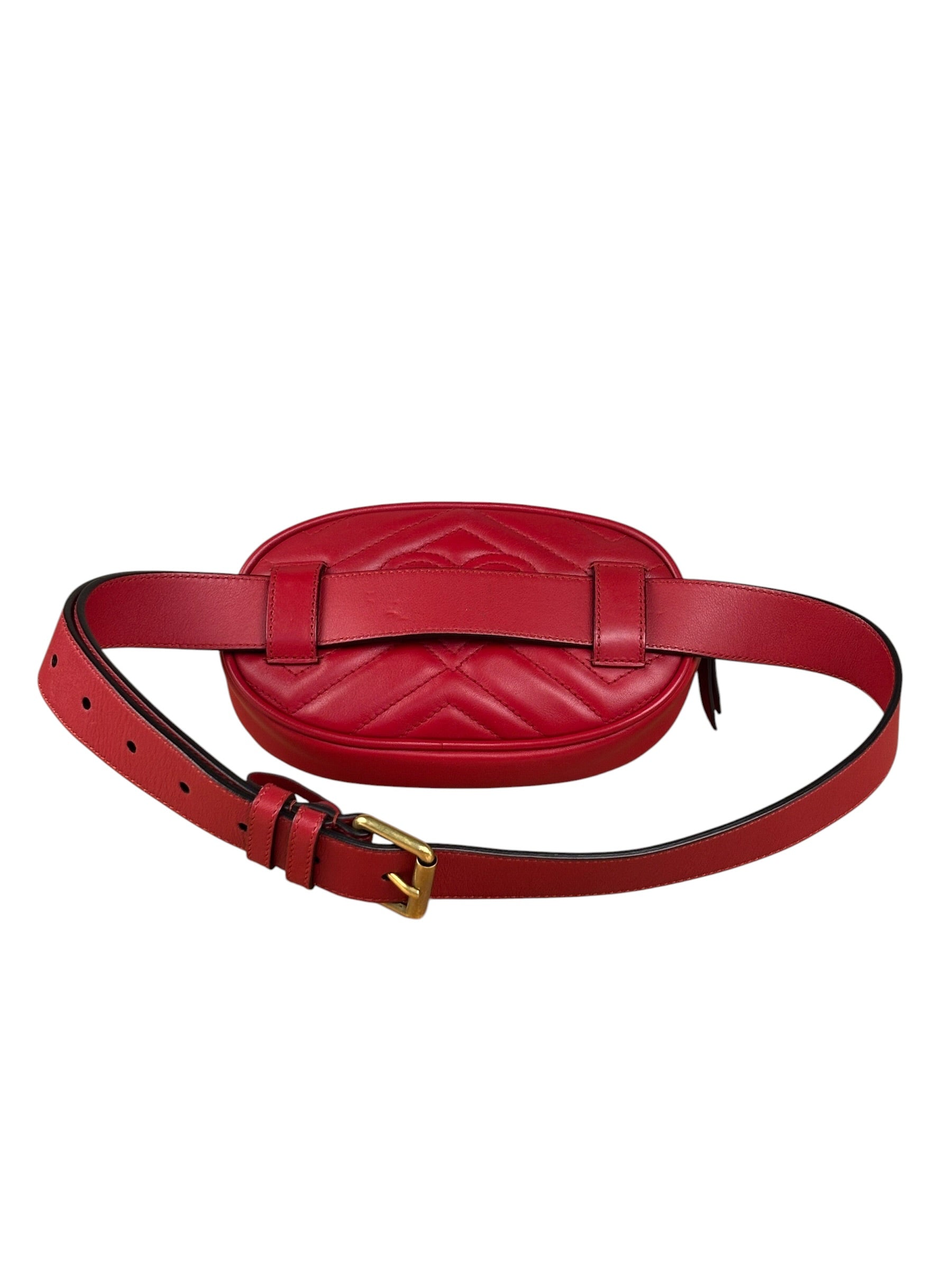 Gucci Red Leather Marmont Matelasse Waist Belt Bag