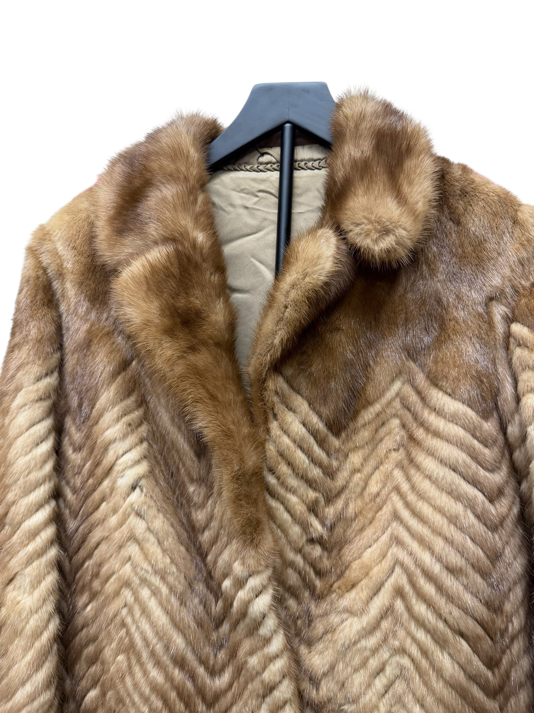 Vintage Light Brown Chevron Mink Fur Coat