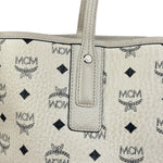 MCM White Leather Reversible Liz Shopper In Visetos Tote Bag