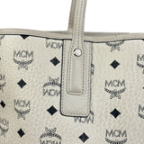 MCM White Leather Reversible Liz Shopper In Visetos Tote Bag