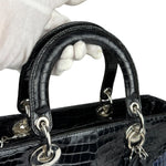 Christian Dior Rare Black/Navy Croc Embossed Lady Dior Handbag