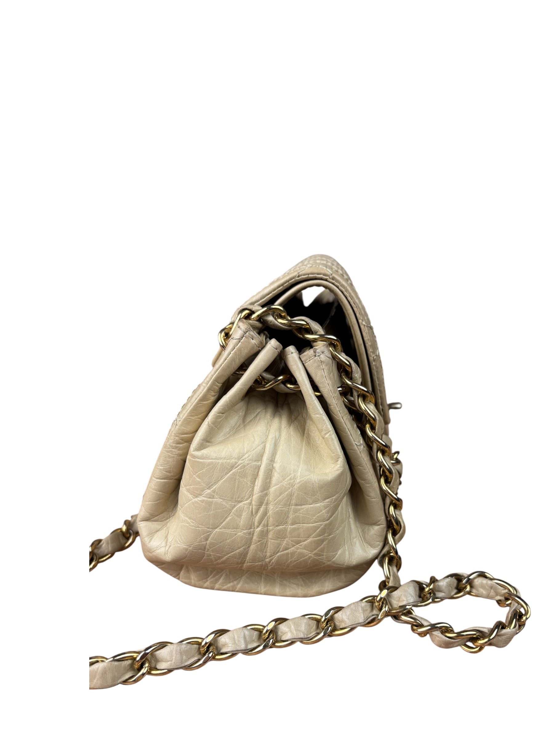 Chanel Beige Quilted Leather Accordion Double Flap Bag 2005