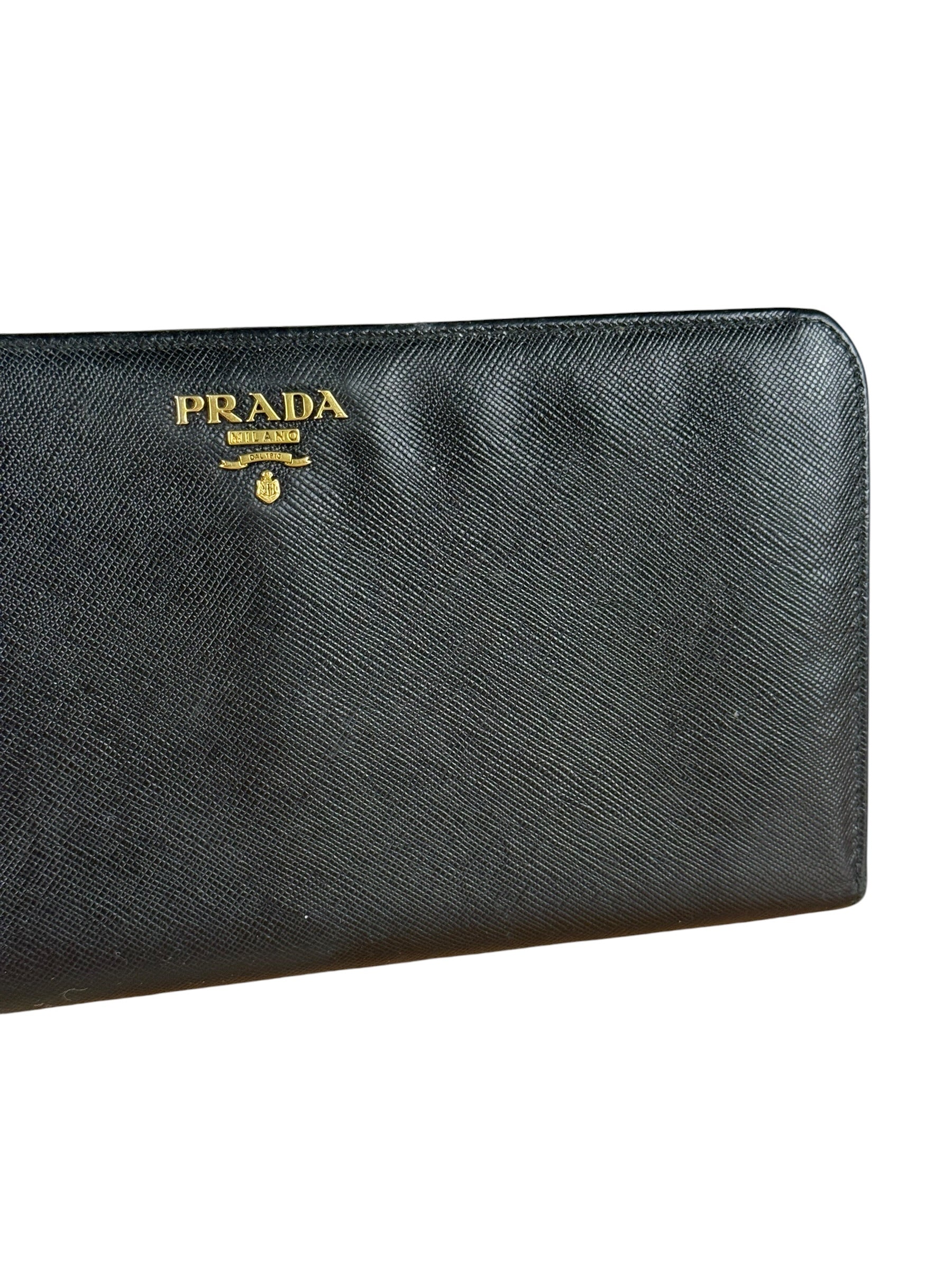 Prada Saffiano Leather Snap Long Wallet Black