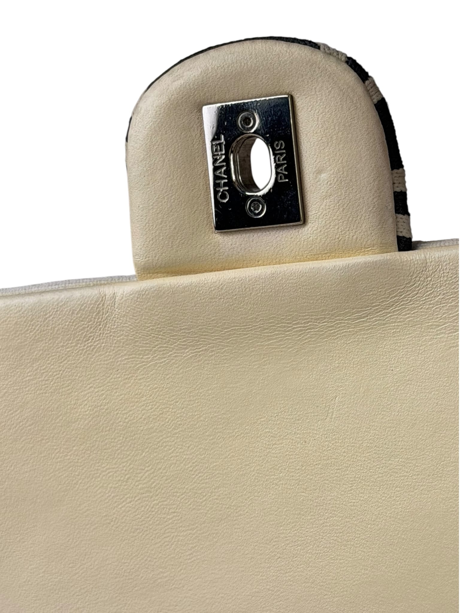 Chanel Black/White Leather Trim/Cloth Venise Biarritz Flap Bag 2019