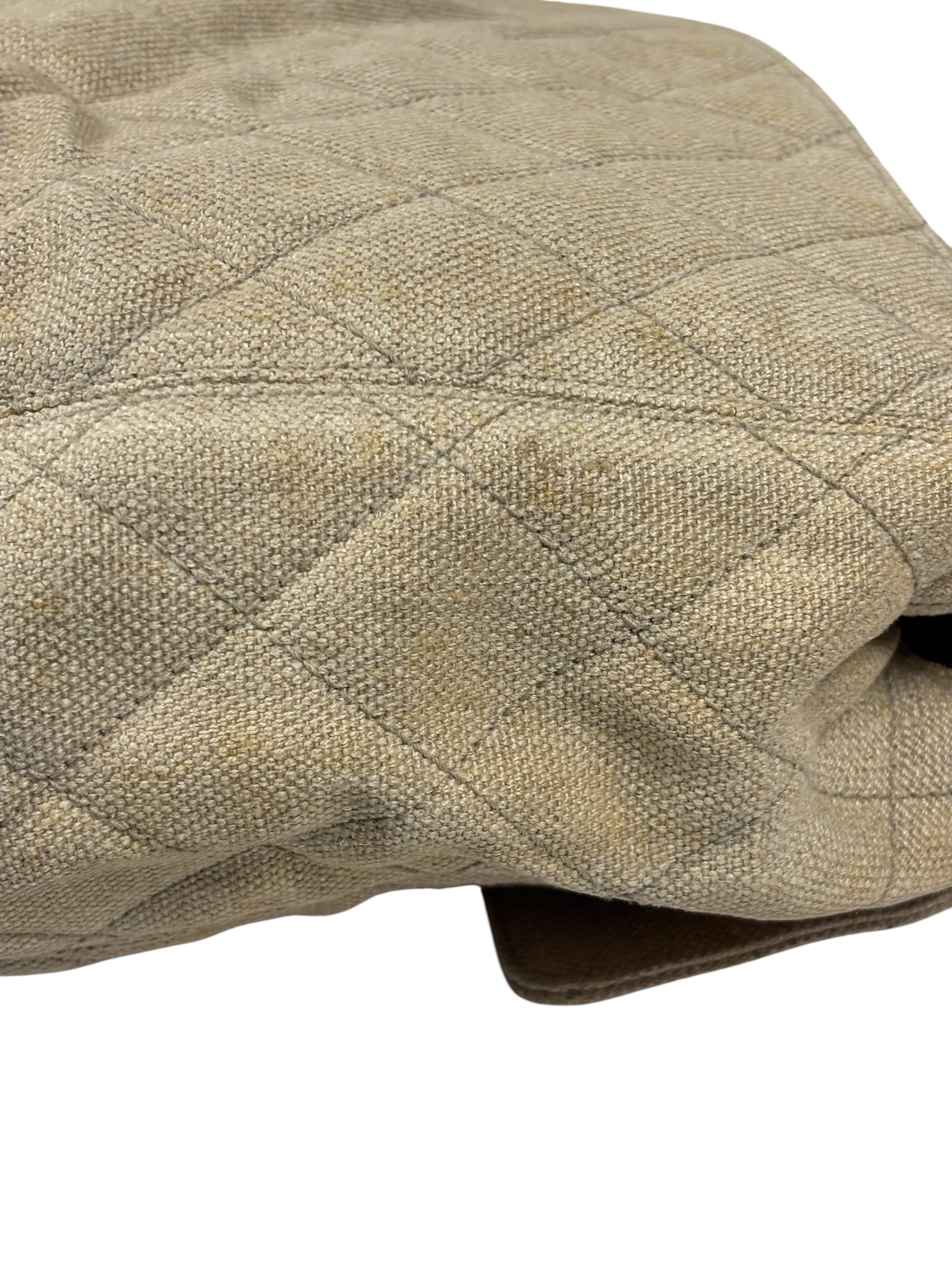 Chanel Vintage Beige Quilted Denim  Tortoise Tote 1996