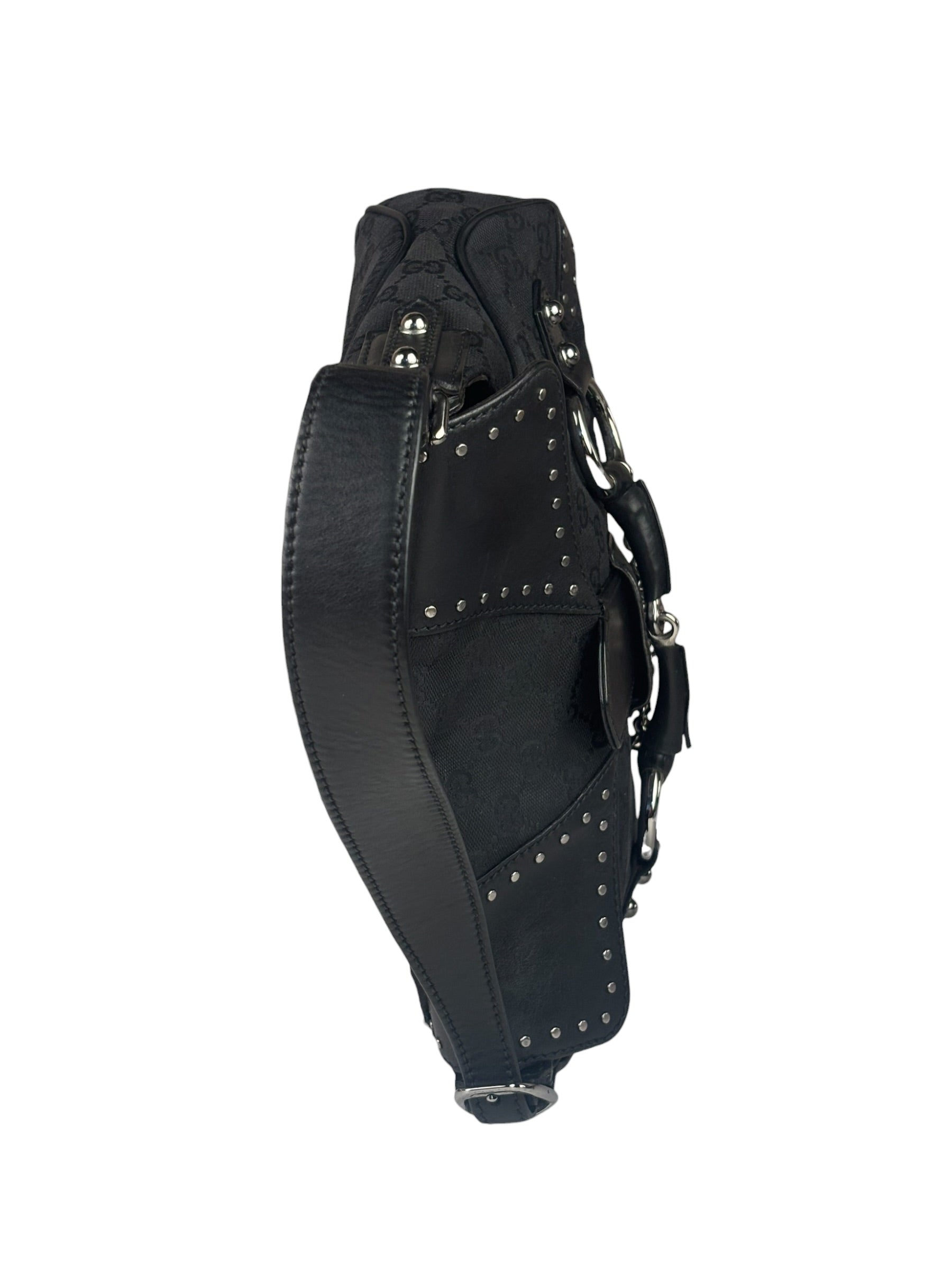 Gucci Vintage Black Horsebit Studded Chain Shoulder Bag
