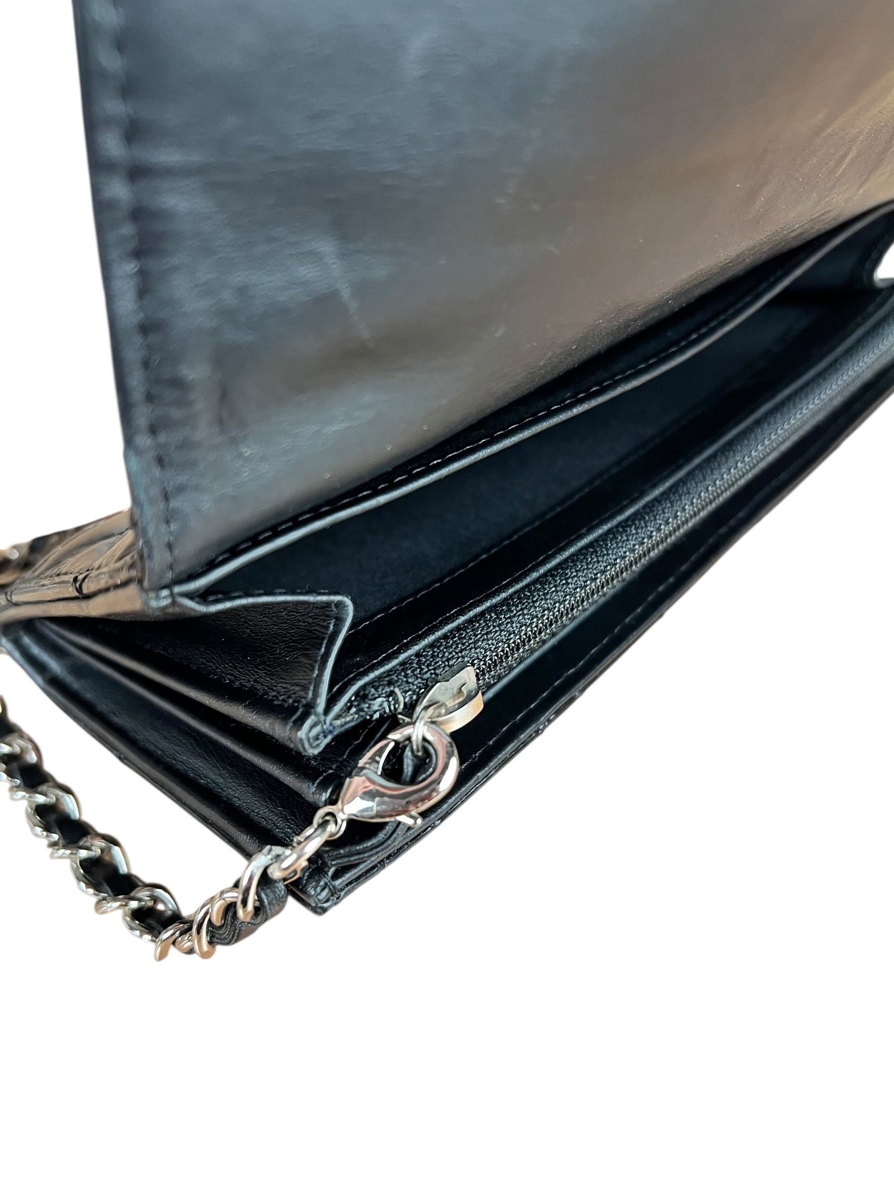 Chanel Black Patent Leather Wallet on Chain 2014