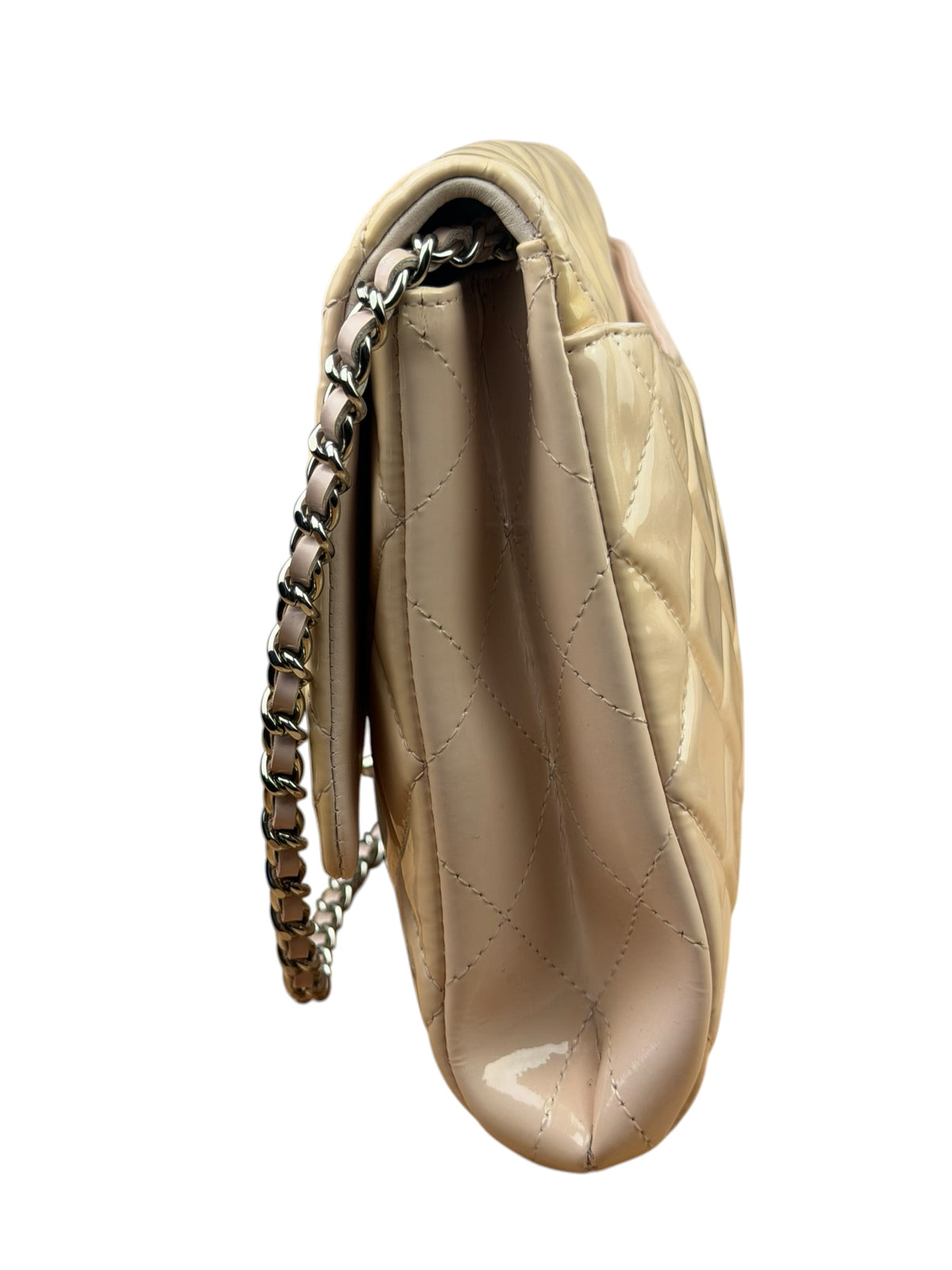 Chanel Beige Patent Quilted Clutch Flap 2013