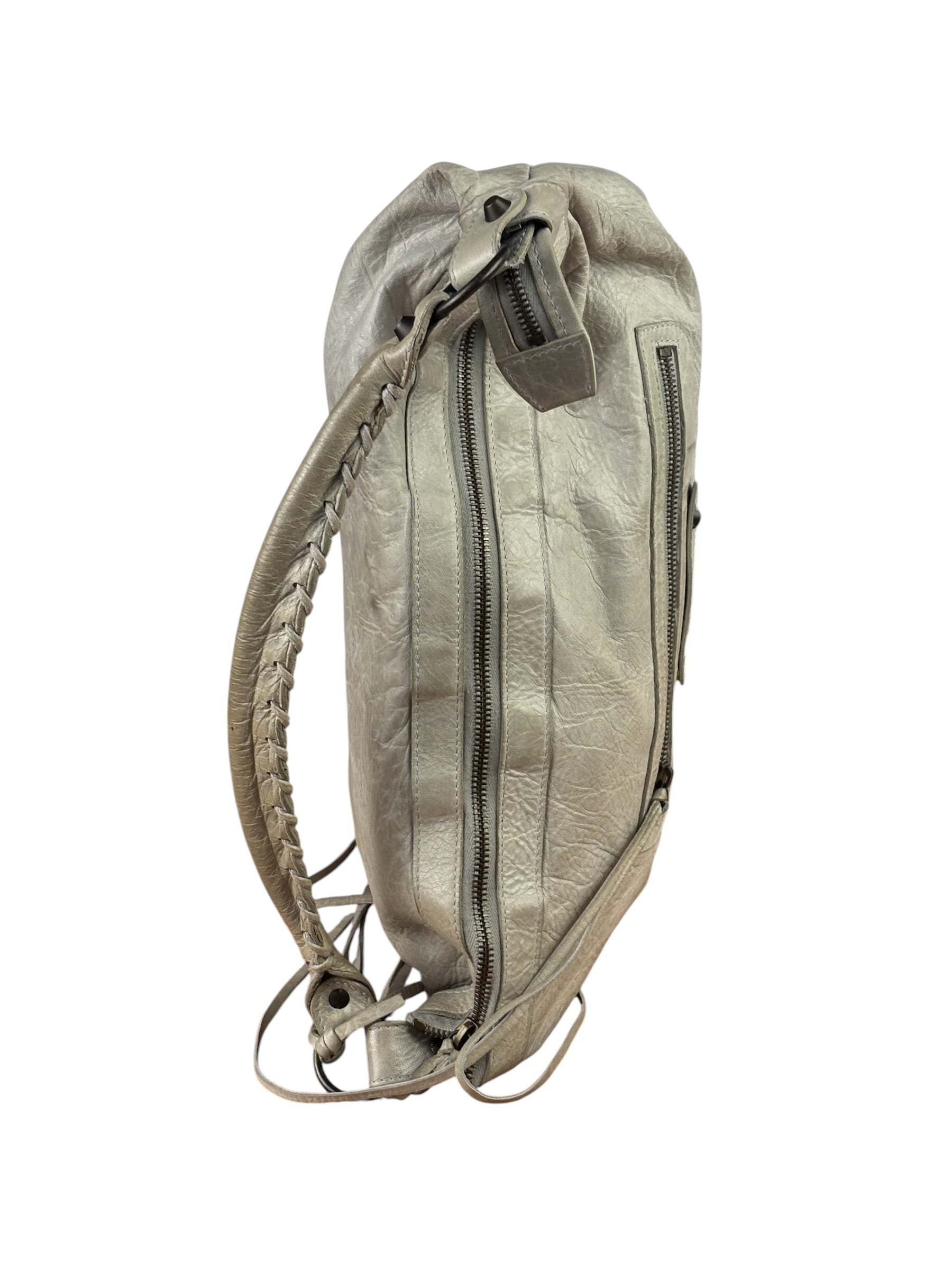 Balenciaga Grey Lambskin Day Moto Hobo Bag