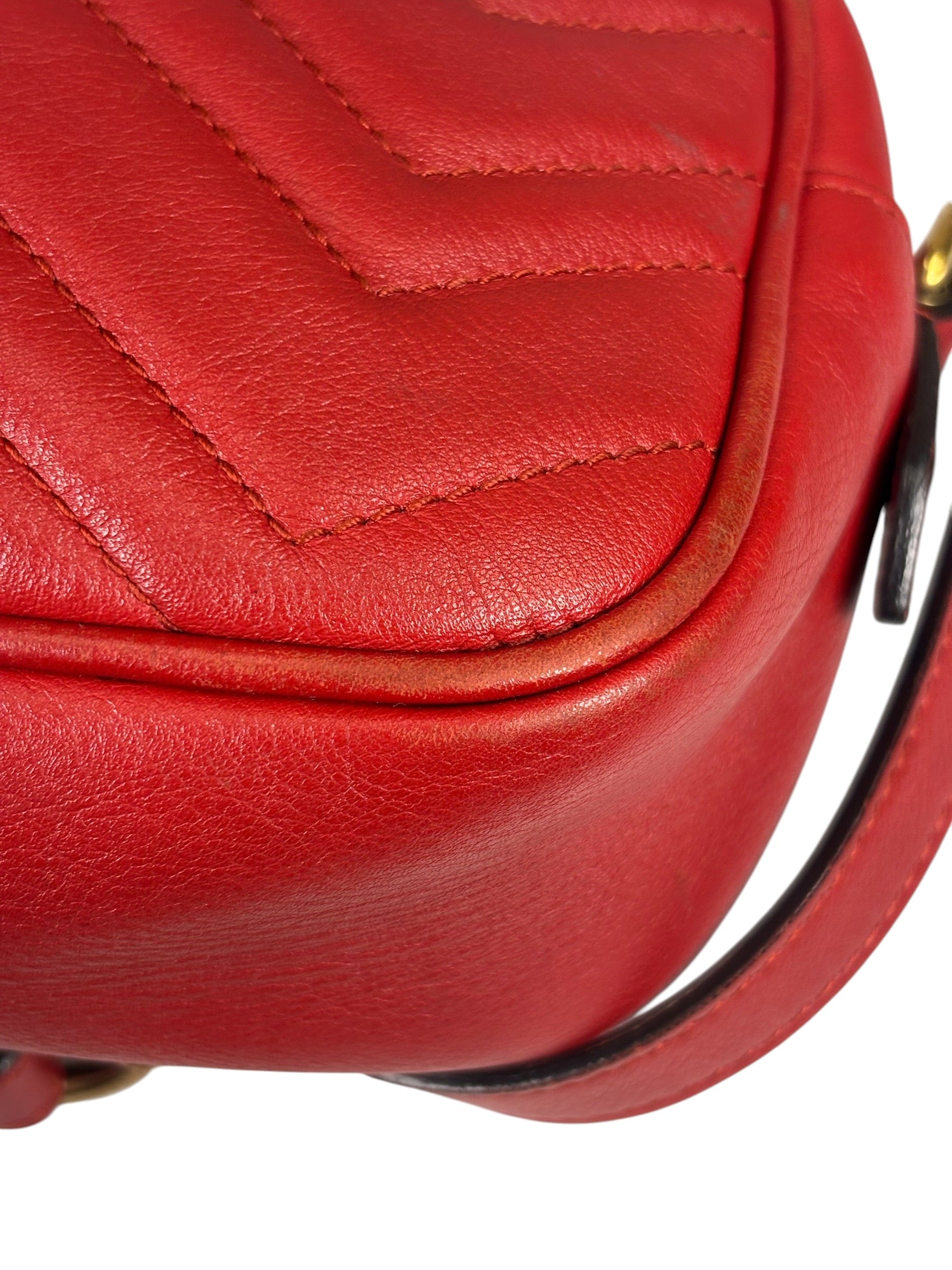 Gucci Red Leather Marmont Small Camera Bag
