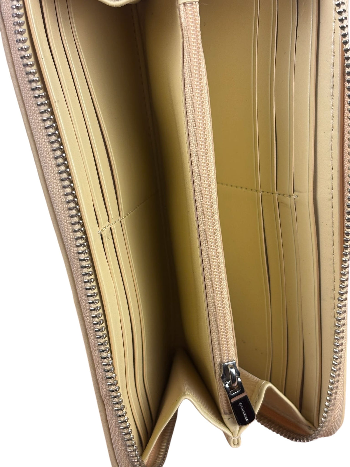 Coach Beige/Brown Leather C Signature Zip-Around Long Wallet