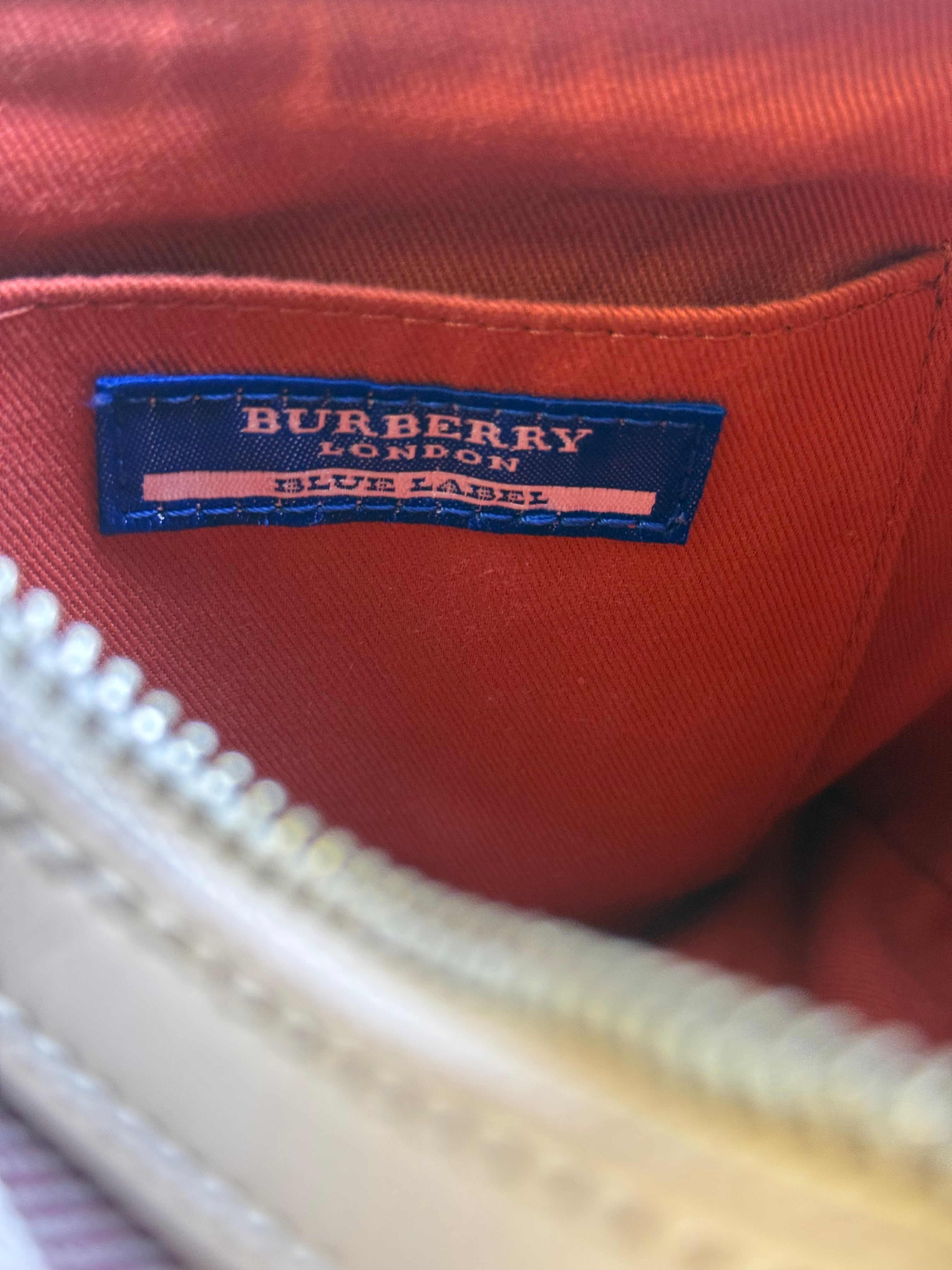 Burberry White/Beige Leather Trim Nova Check Pochette