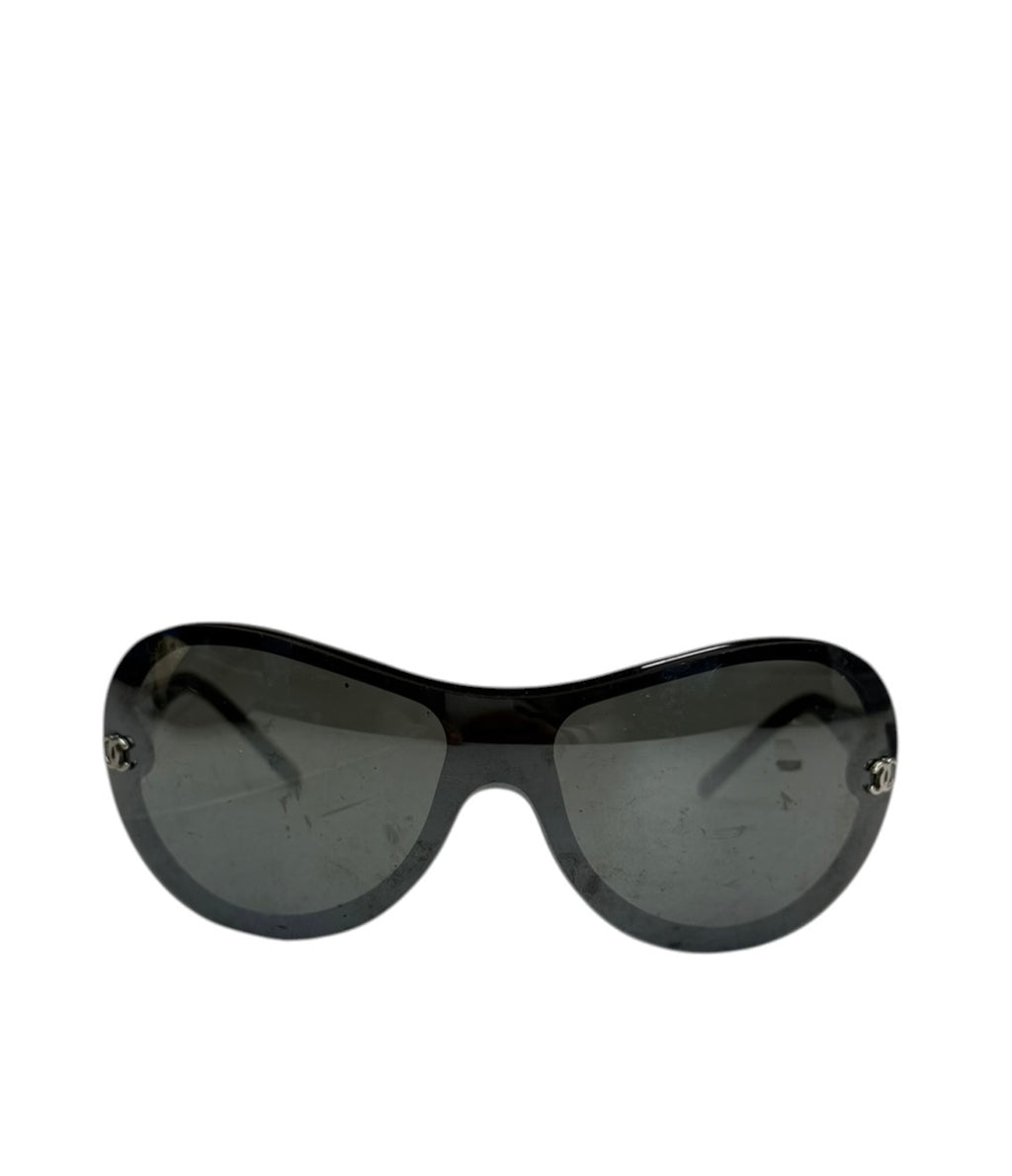 Chanel Black/Metallic Grey Shield Sunglasses