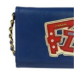 Prada Blue Saffiano Leather Fire Flap Wallet On Chain