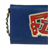 Prada Blue Saffiano Leather Fire Flap Wallet On Chain