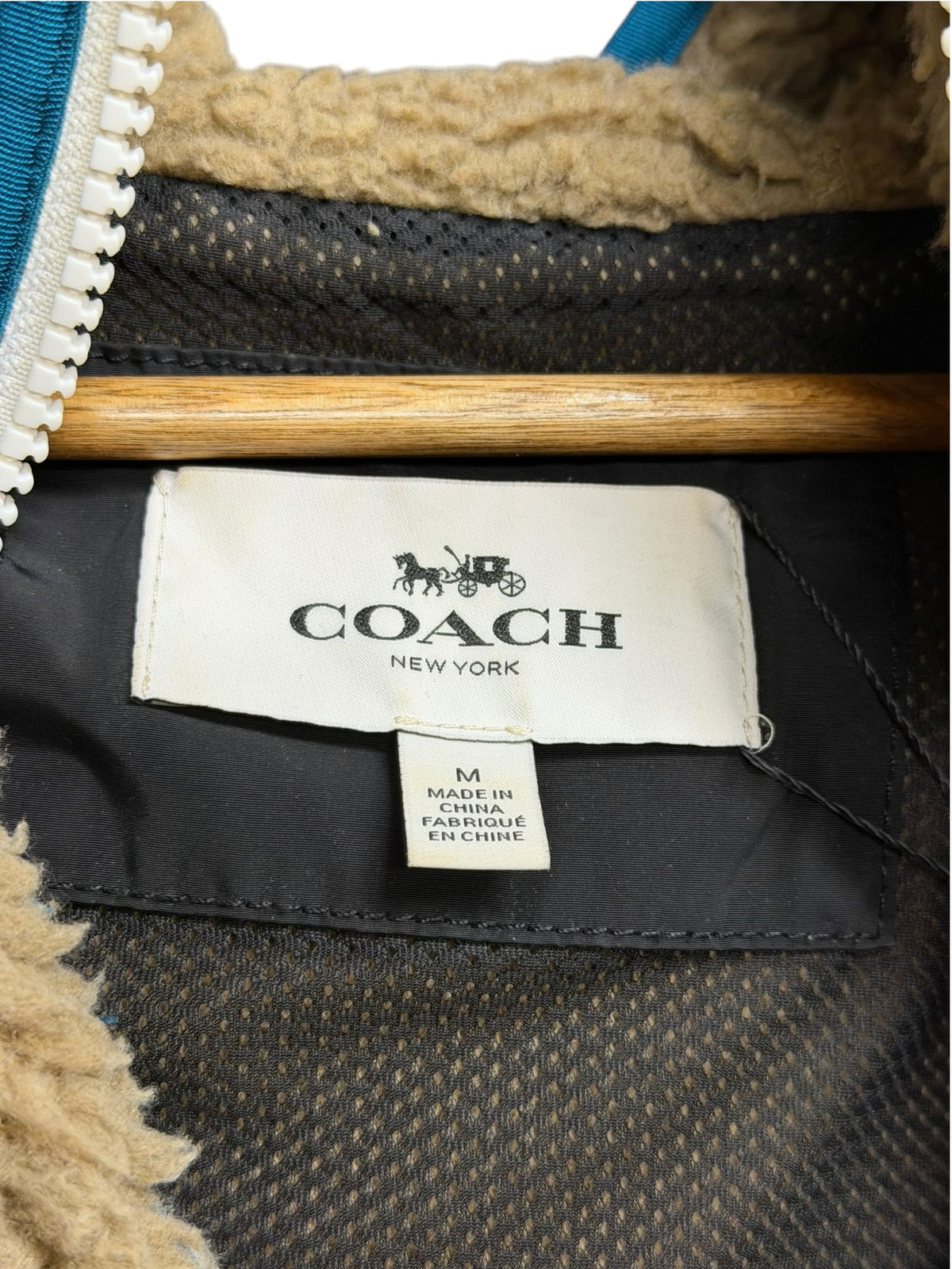 Coach Black/Blue/Beige Nylon Deep Pile Fleece Hooded Jacket
