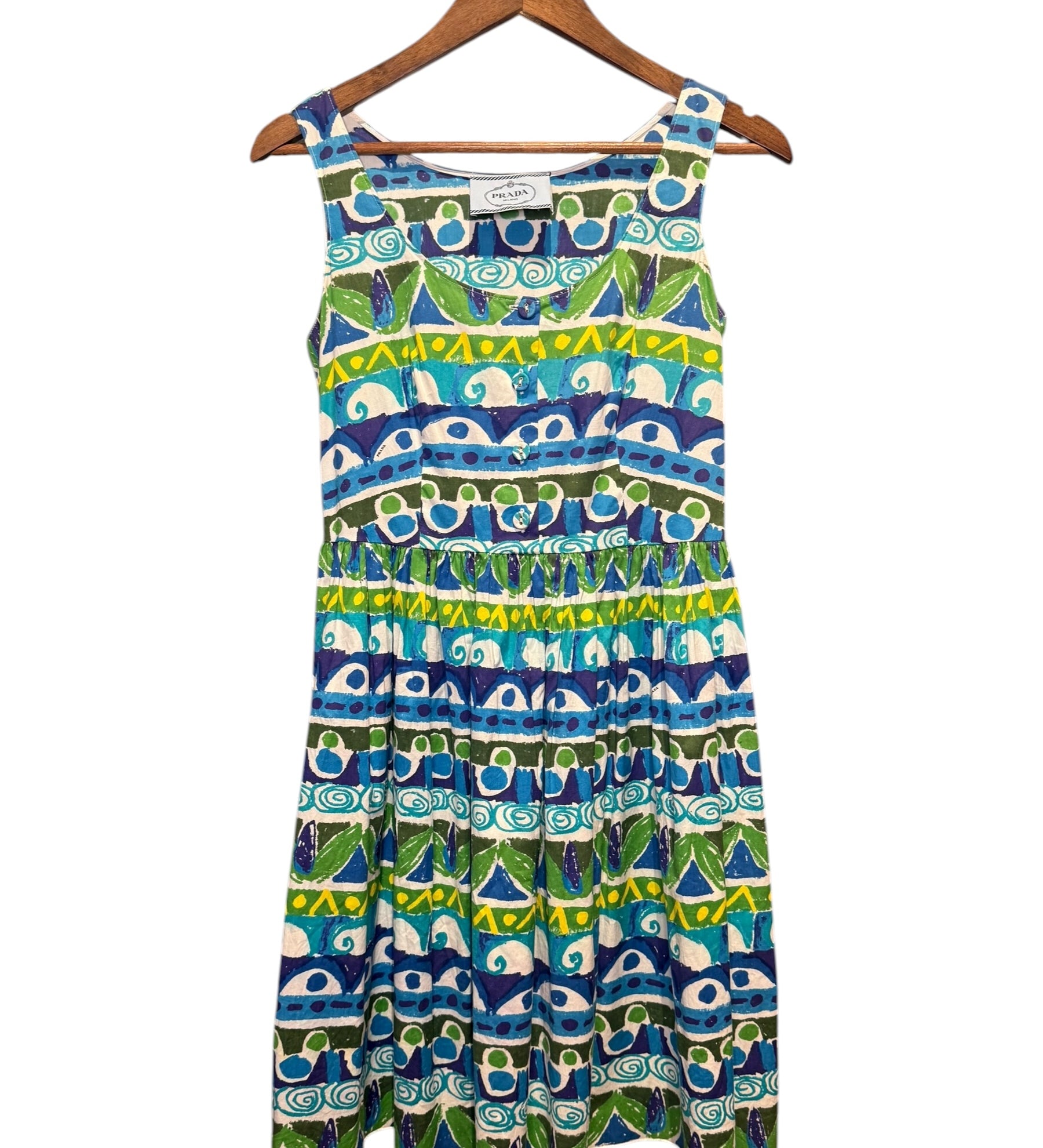 Prada Blue Lagoon Print Mid Length Dress