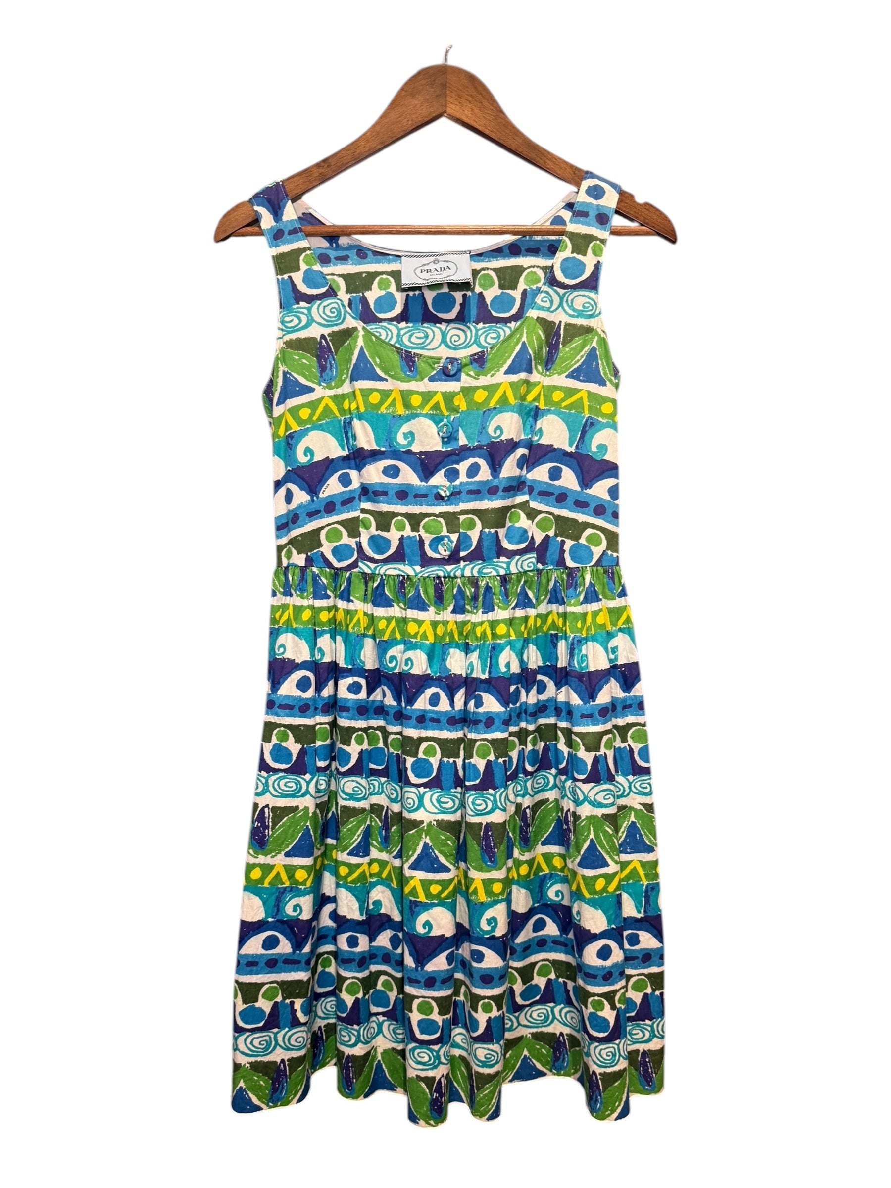 Prada Blue Lagoon Print Mid Length Dress
