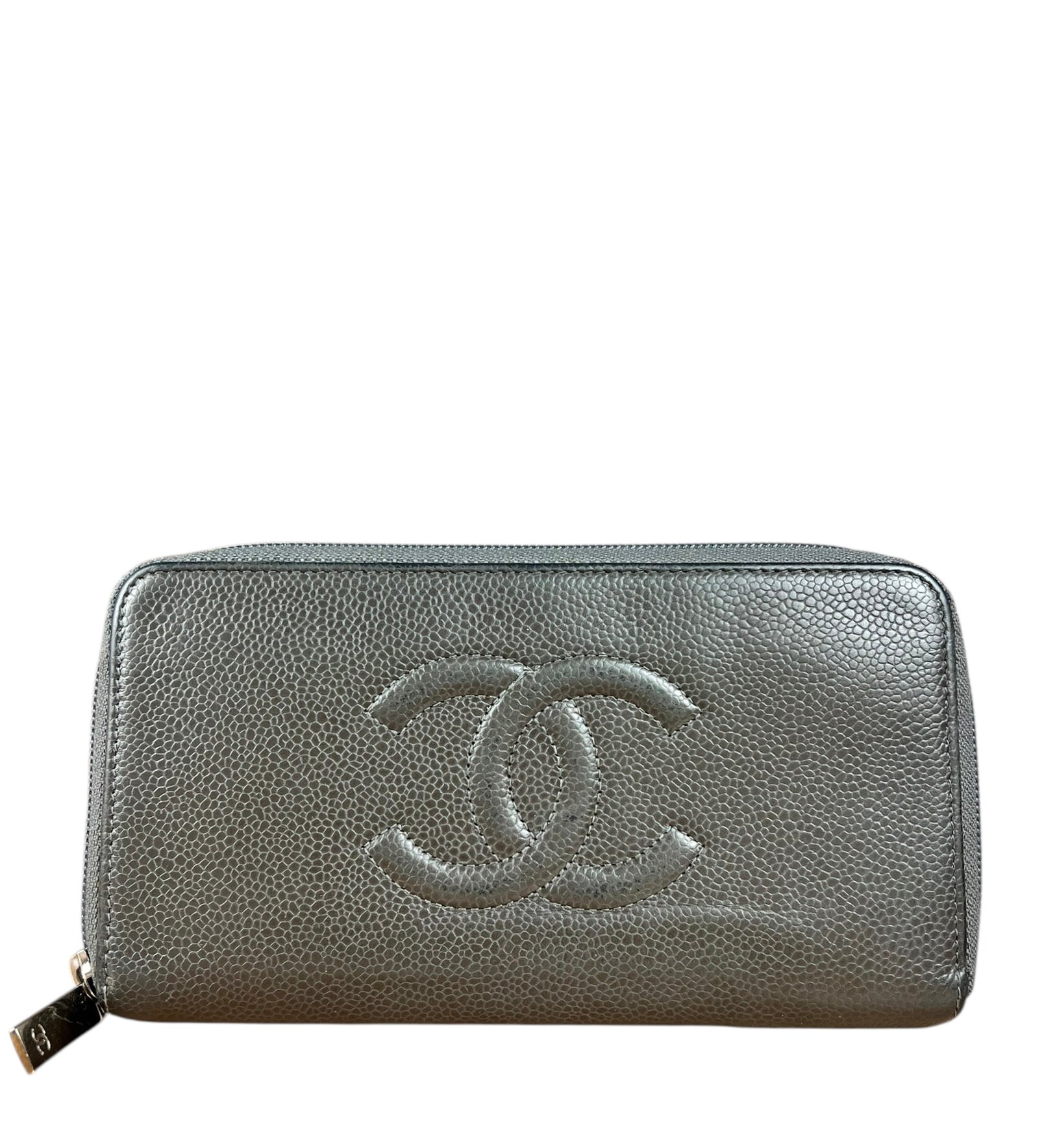 Chanel Caviar Leather Grey Zip Wallet