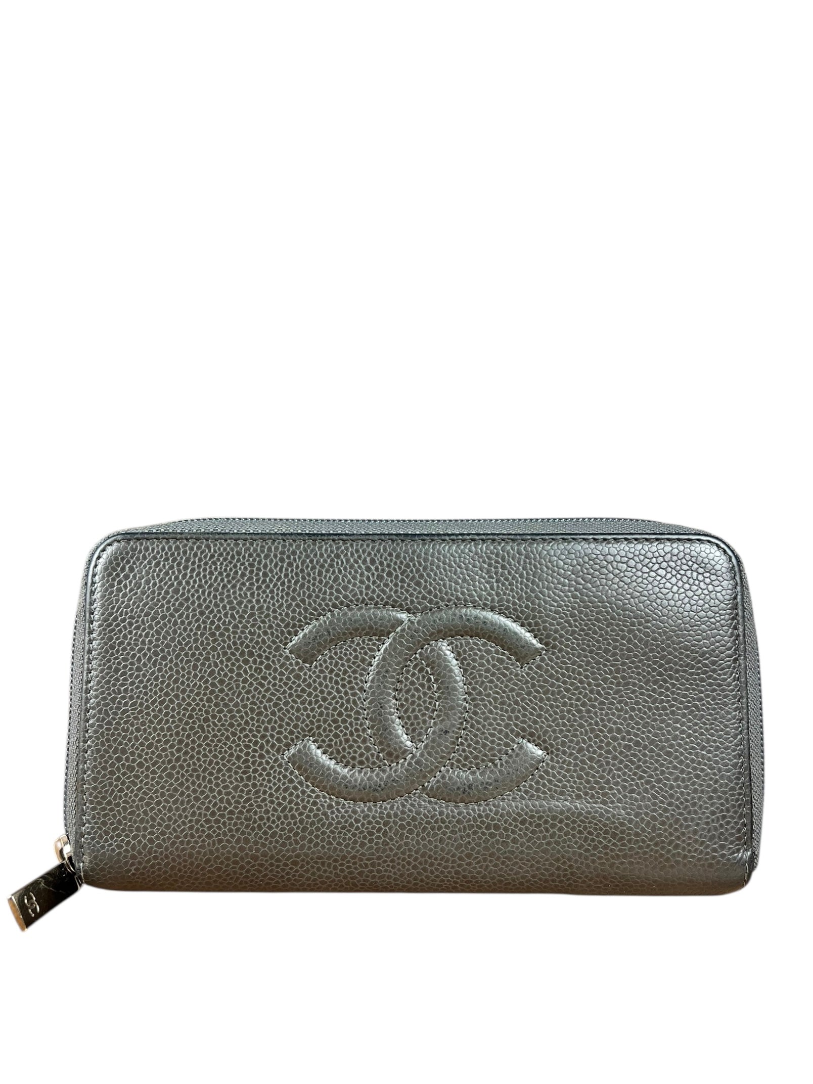 Chanel Caviar Leather Grey Zip Wallet