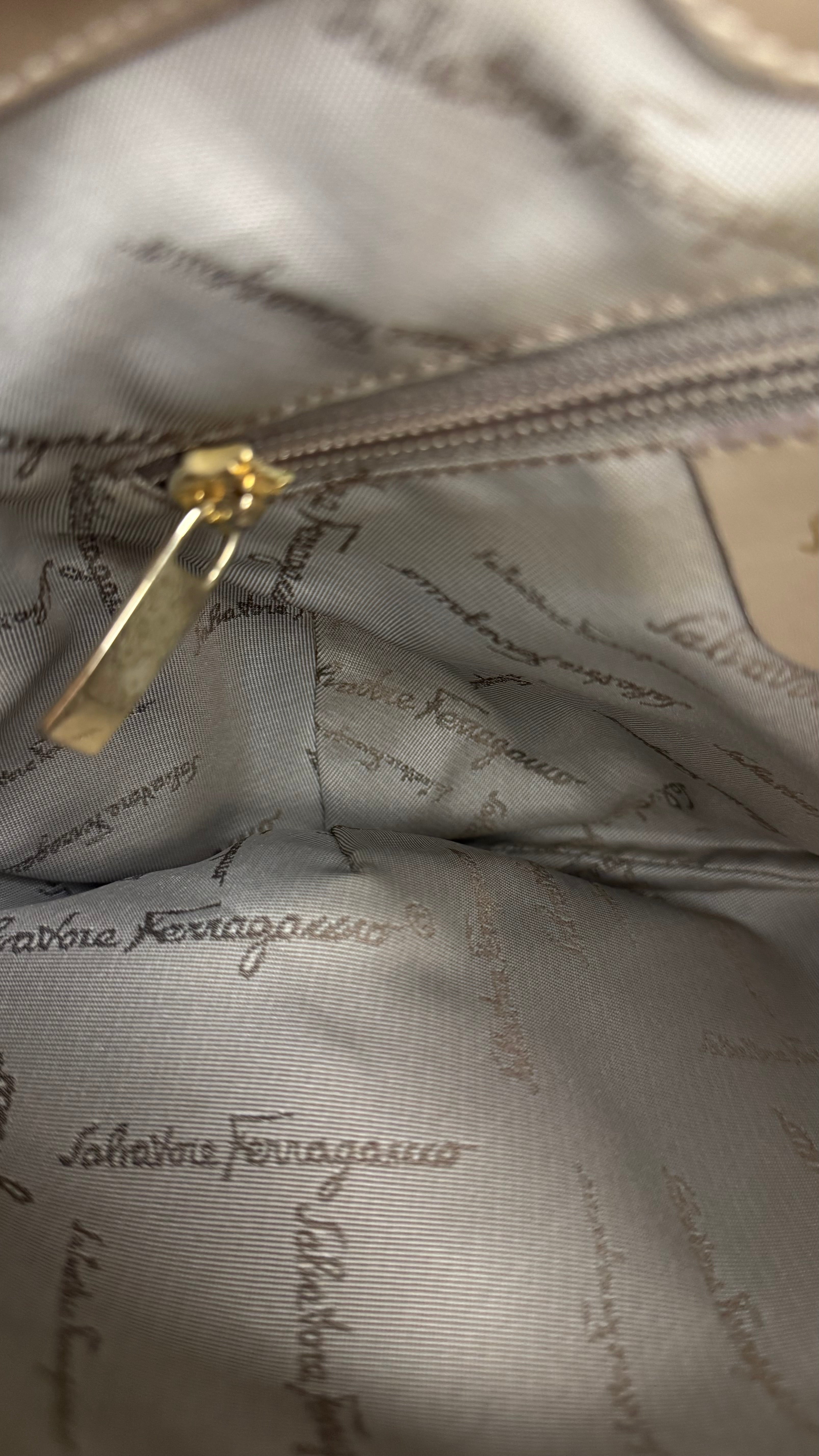 Ferragamo Vintage Beige Suede Hobo Shoulder Bag