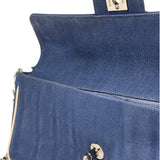 Chanel Blue/Cream Patent Leather Trim East-West Chocolate Bar Shoulder Bag 2002