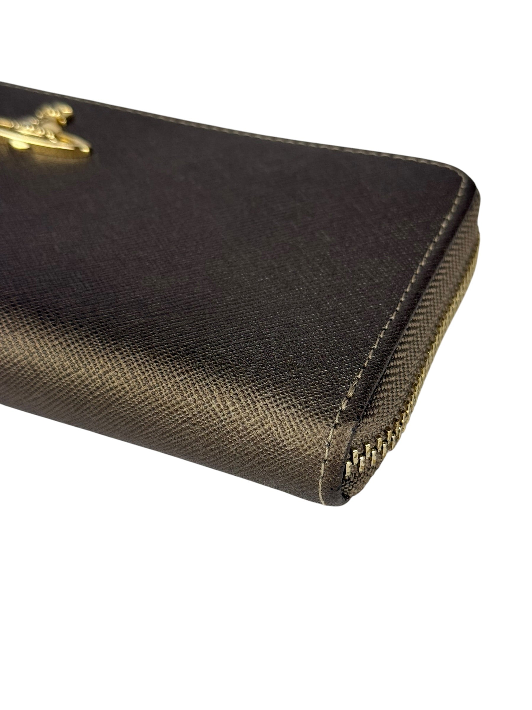 Vivienne Westwood Brown Leather Orb Zip Long Wallet