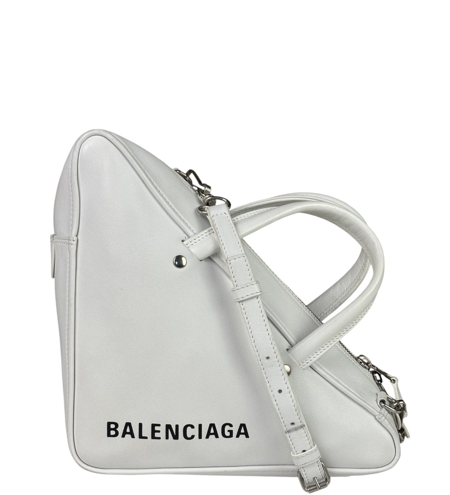 Balenciaga White Leather Triangle Two-Way Bag