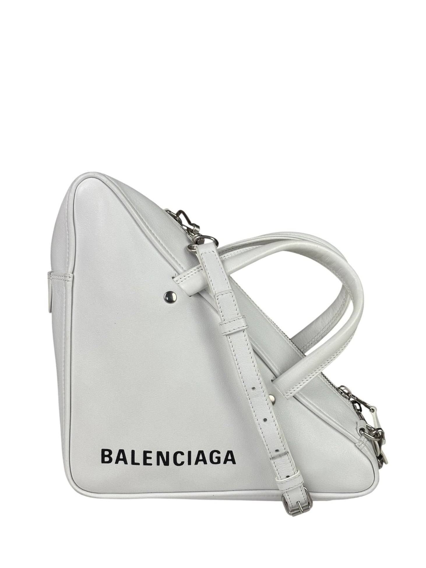 Balenciaga White Leather Triangle Two-Way Bag