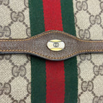 Gucci Brown Leather GG Supreme Web Stripe Clutch