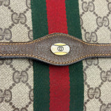 Gucci Brown Leather GG Supreme Web Stripe Clutch