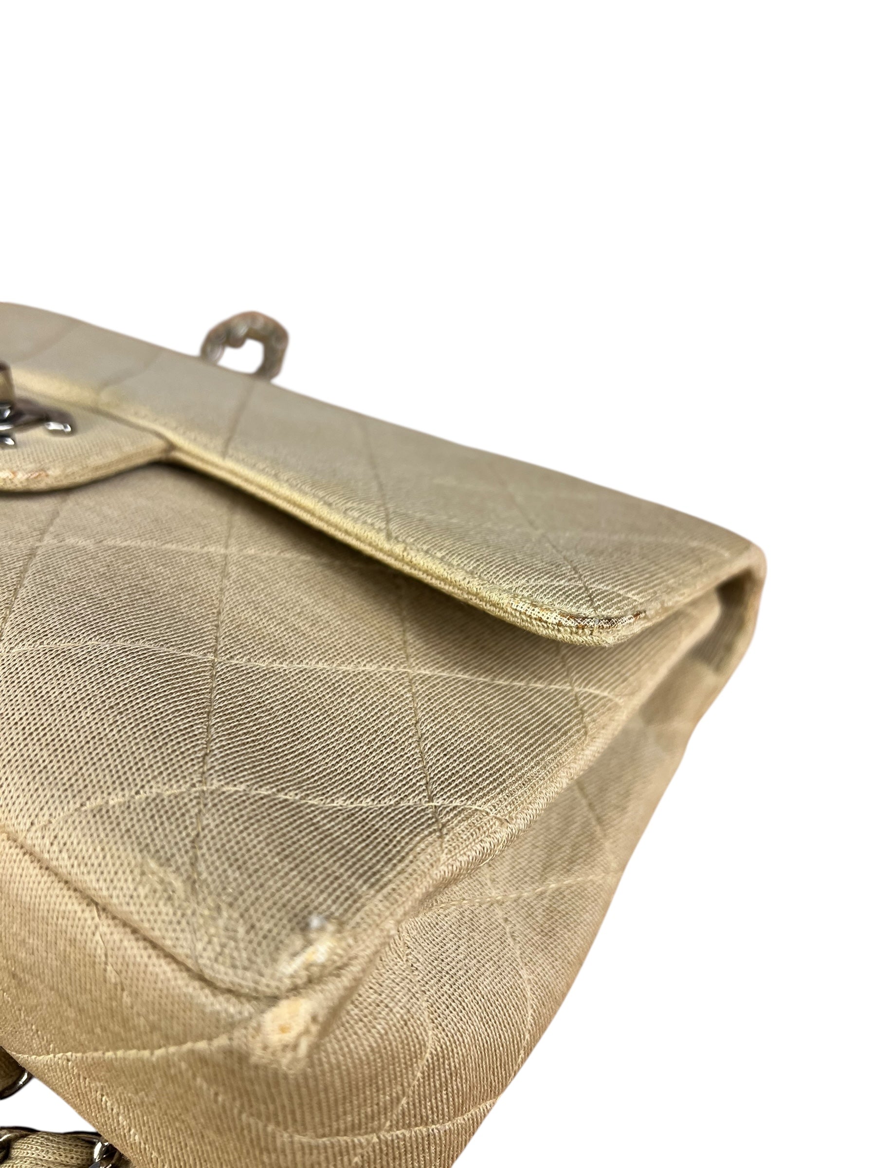 Chanel Vintage Beige Jersey Quilted Classic Flap Bag