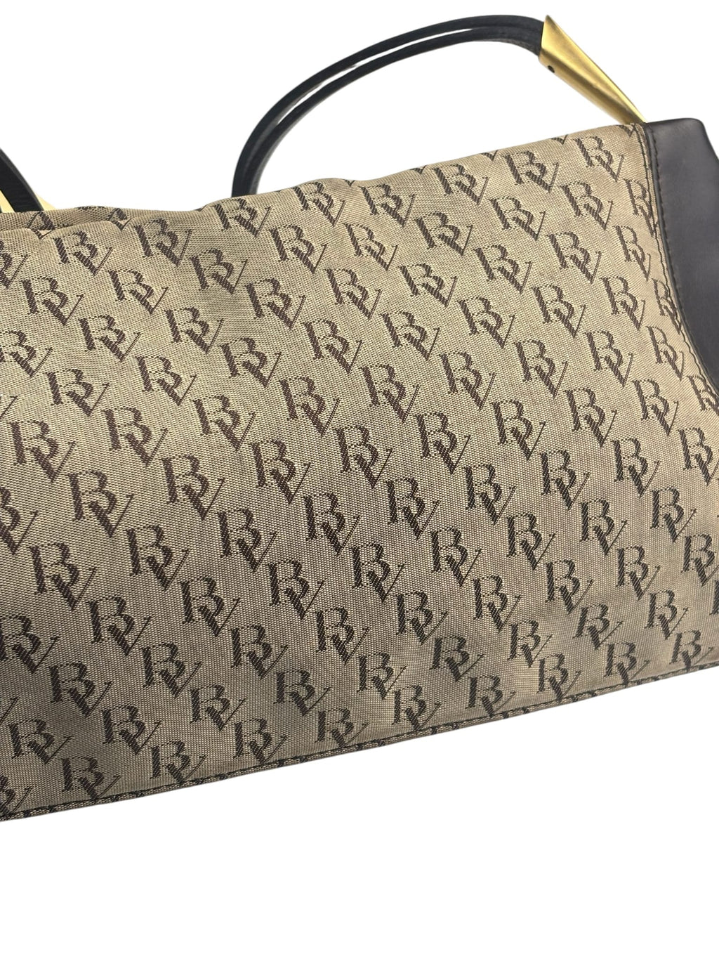 Bottega Veneta Brown/Beige Leather Trim Monogram Shoulder Bag