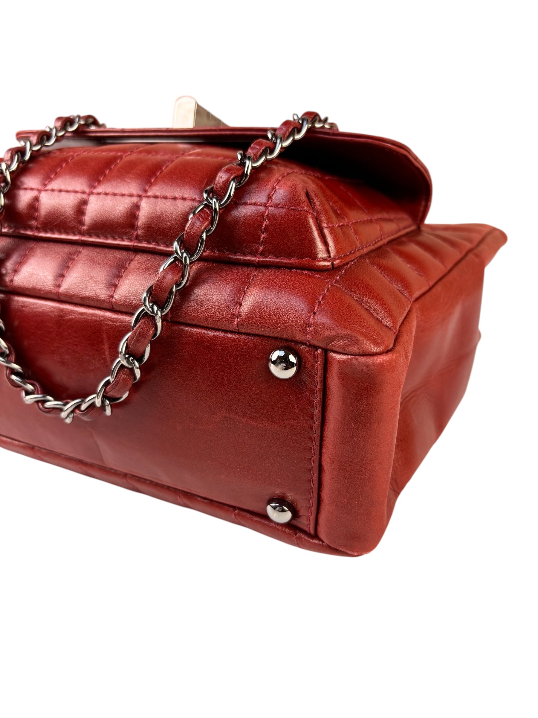 Chanel Red Lambskin Chocolate Bar Mademoiselle Reissue Square Tote  2004