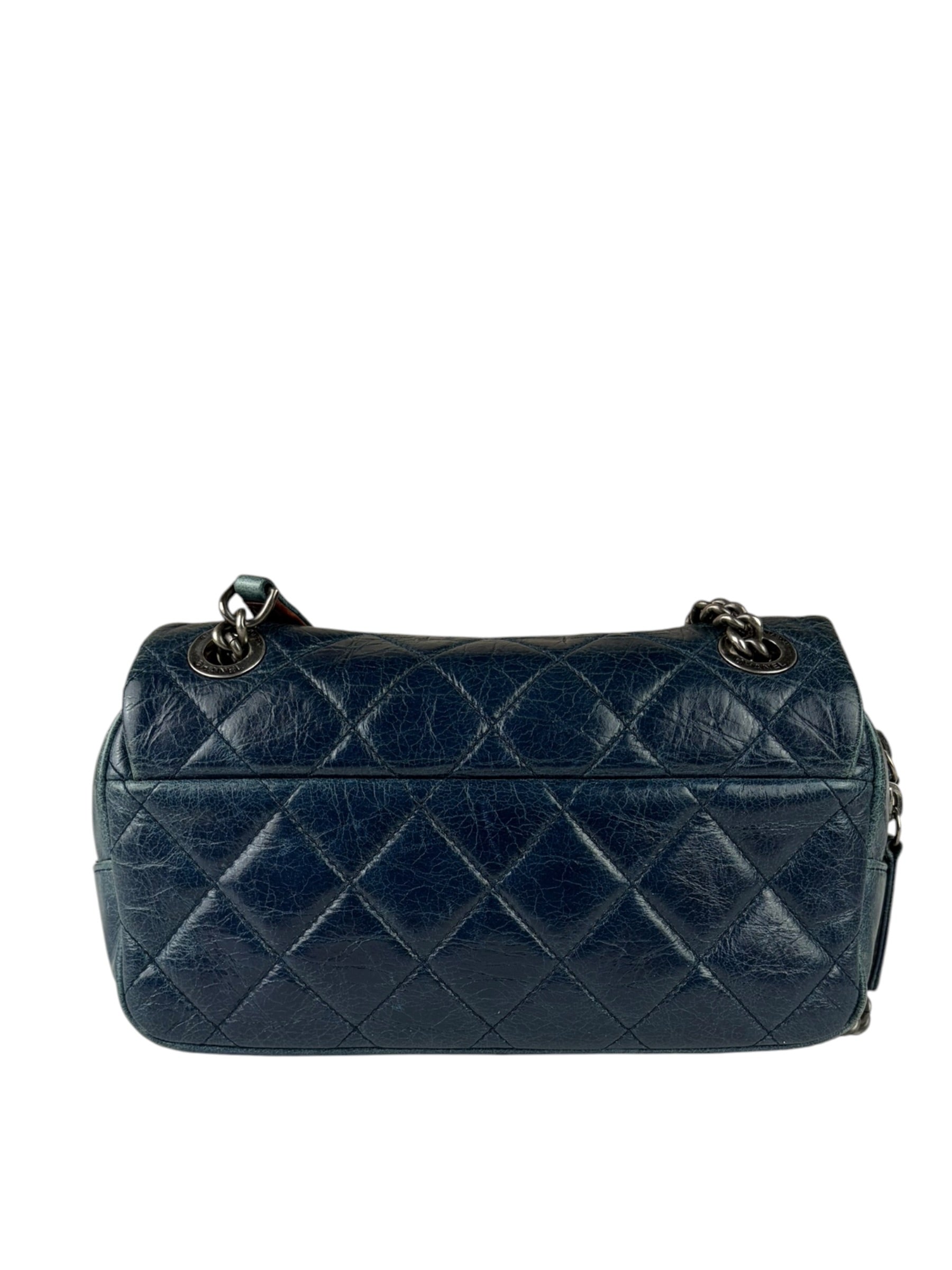 Chanel Blue Glazed Calfskin Portobello Flap Bag 2014