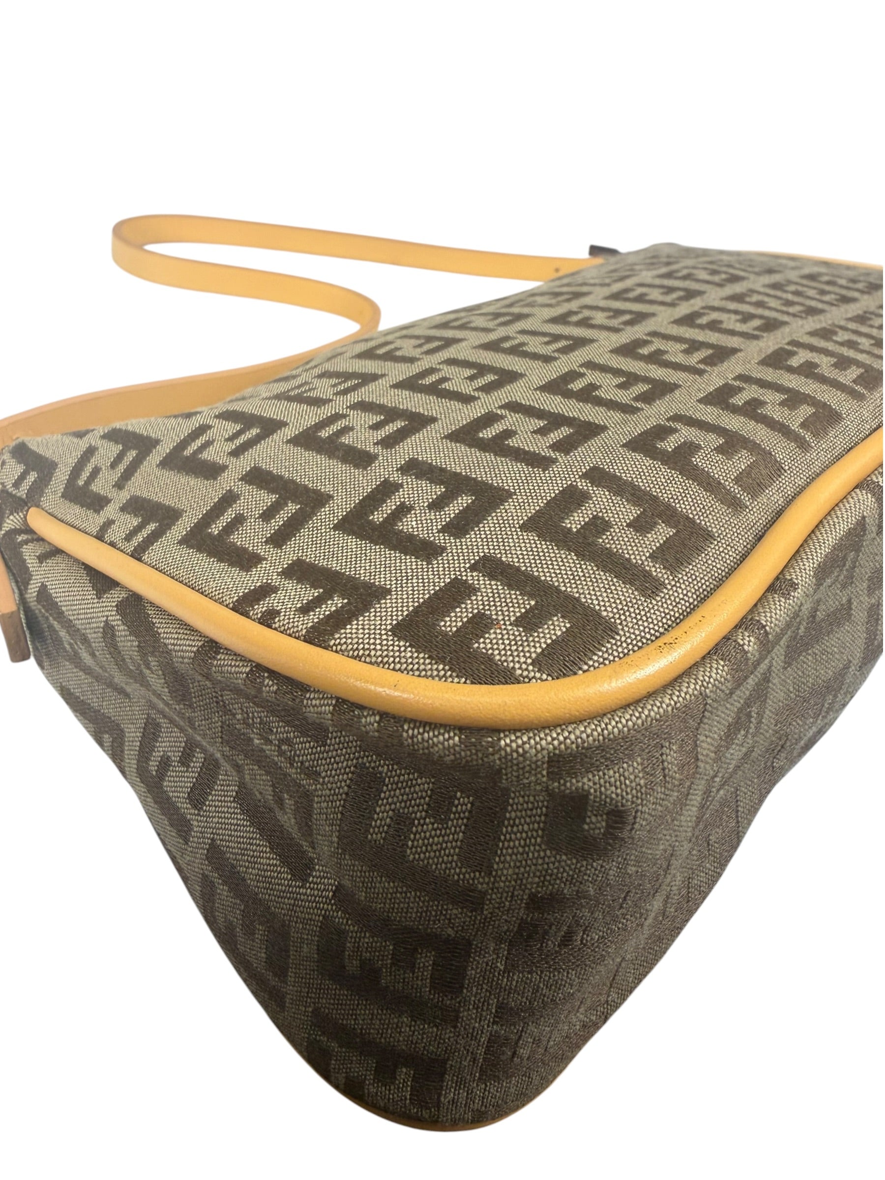 Fendi Beige Leather Trim Zucca Pochette