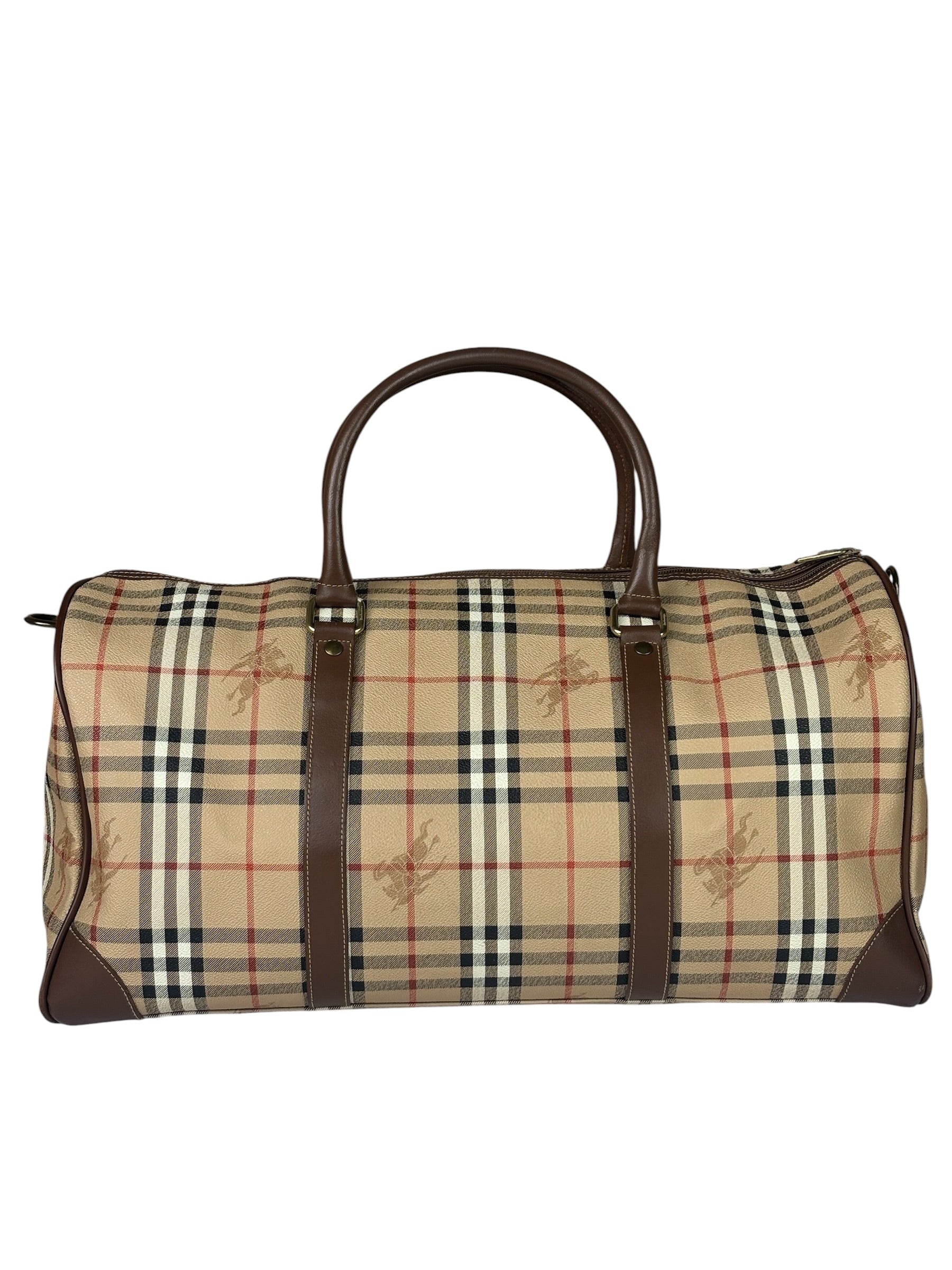 Burberry Beige/Brown Leather House Check Boston Bag