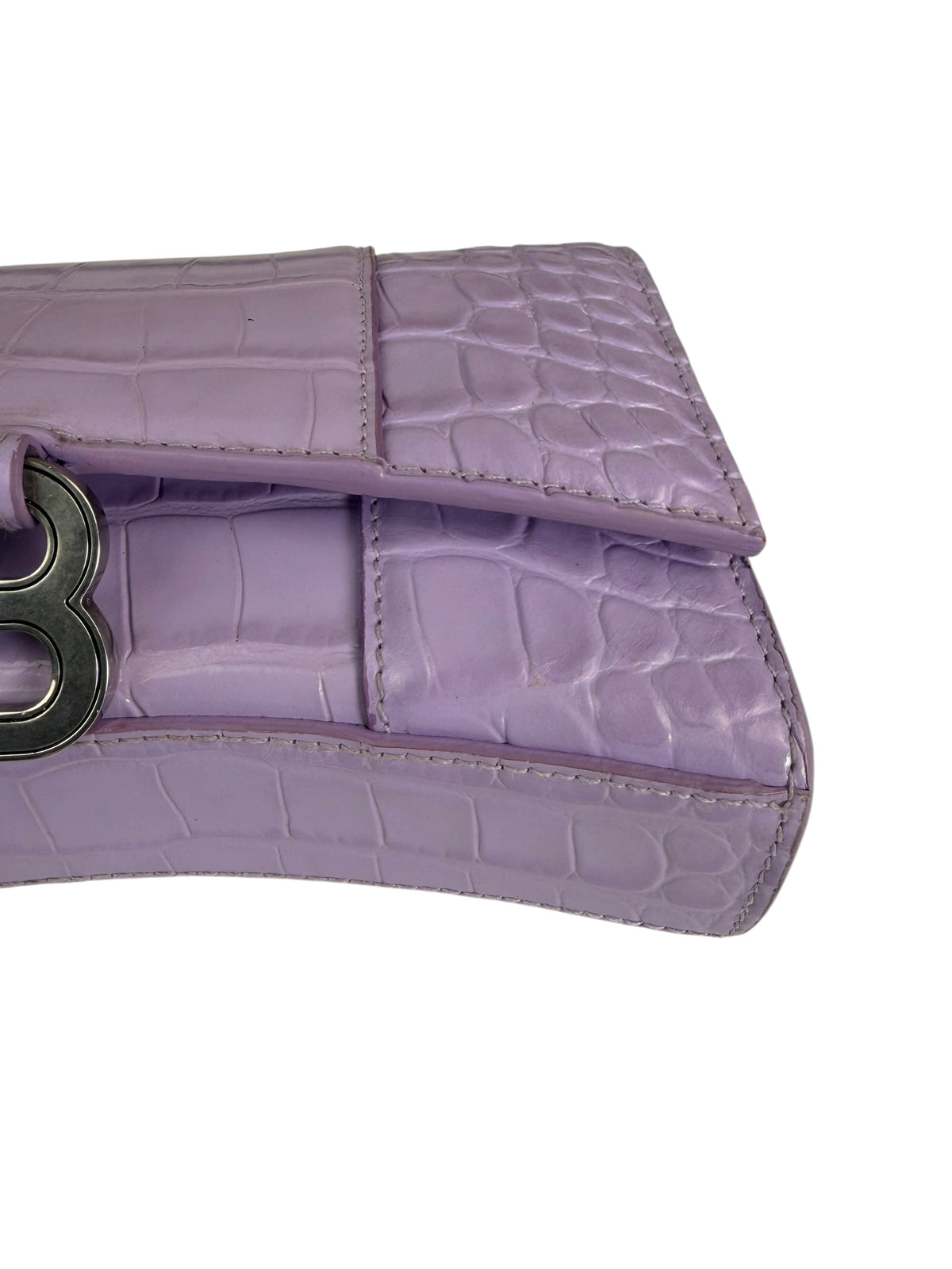 Balenciaga Purple Crocodile Embossed Leather Hourglass Wallet On Chain