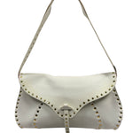 Celine White Grained Leather Studded Poultbot Shoulder Bag