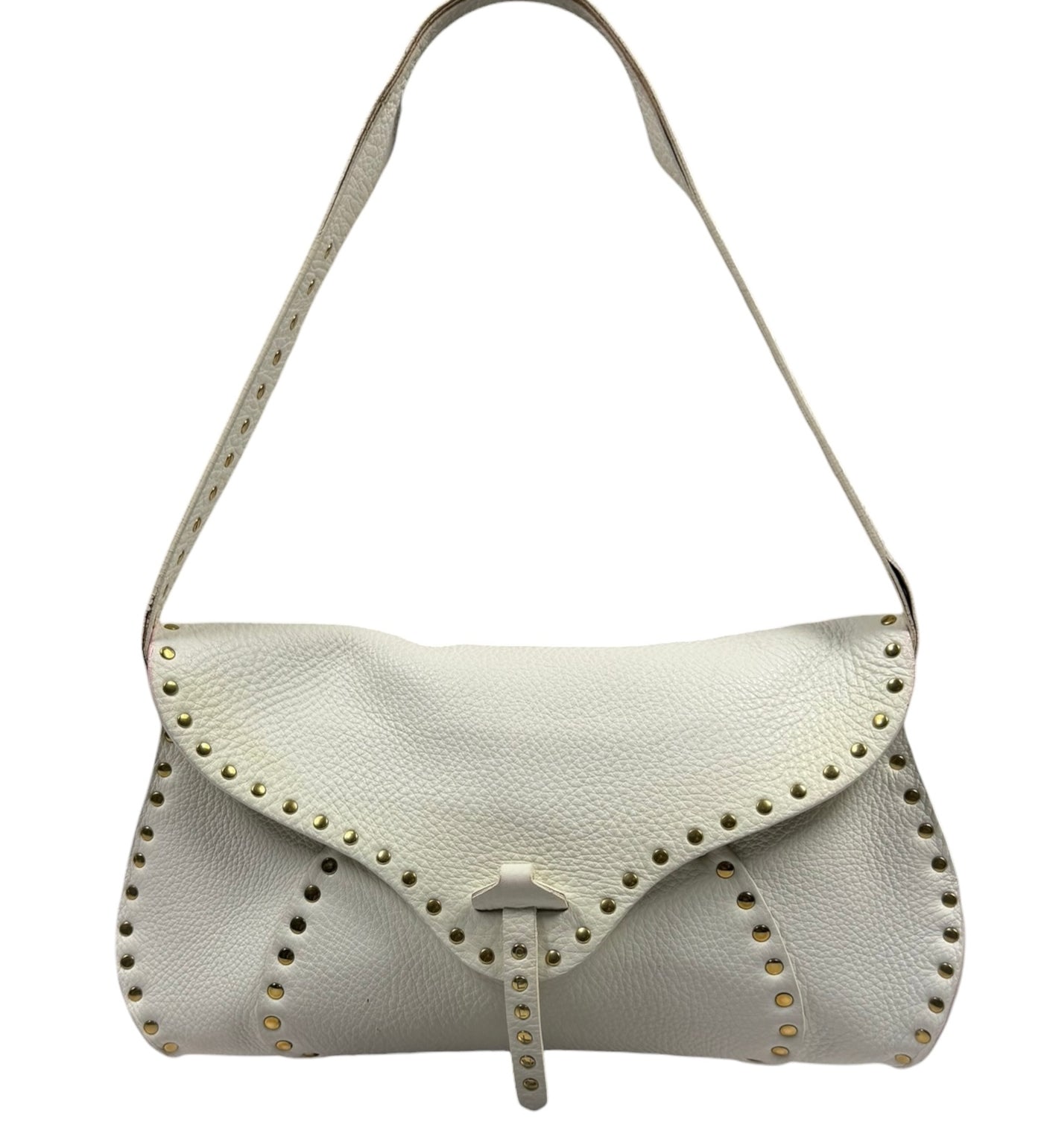 Celine White Grained Leather Studded Poultbot Shoulder Bag
