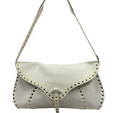 Celine White Grained Leather Studded Poultbot Shoulder Bag