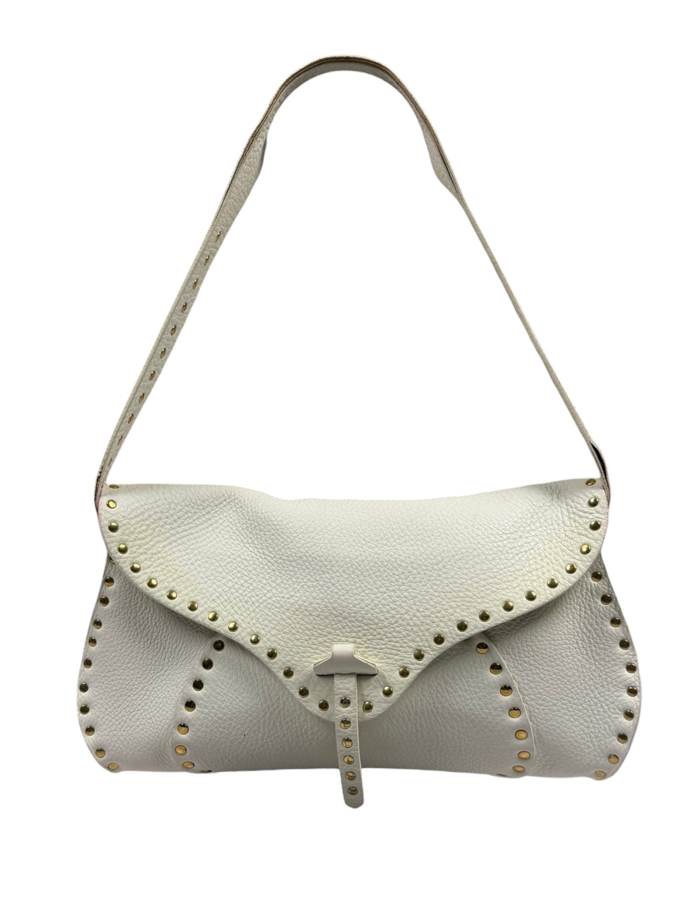 Celine White Grained Leather Studded Poultbot Shoulder Bag