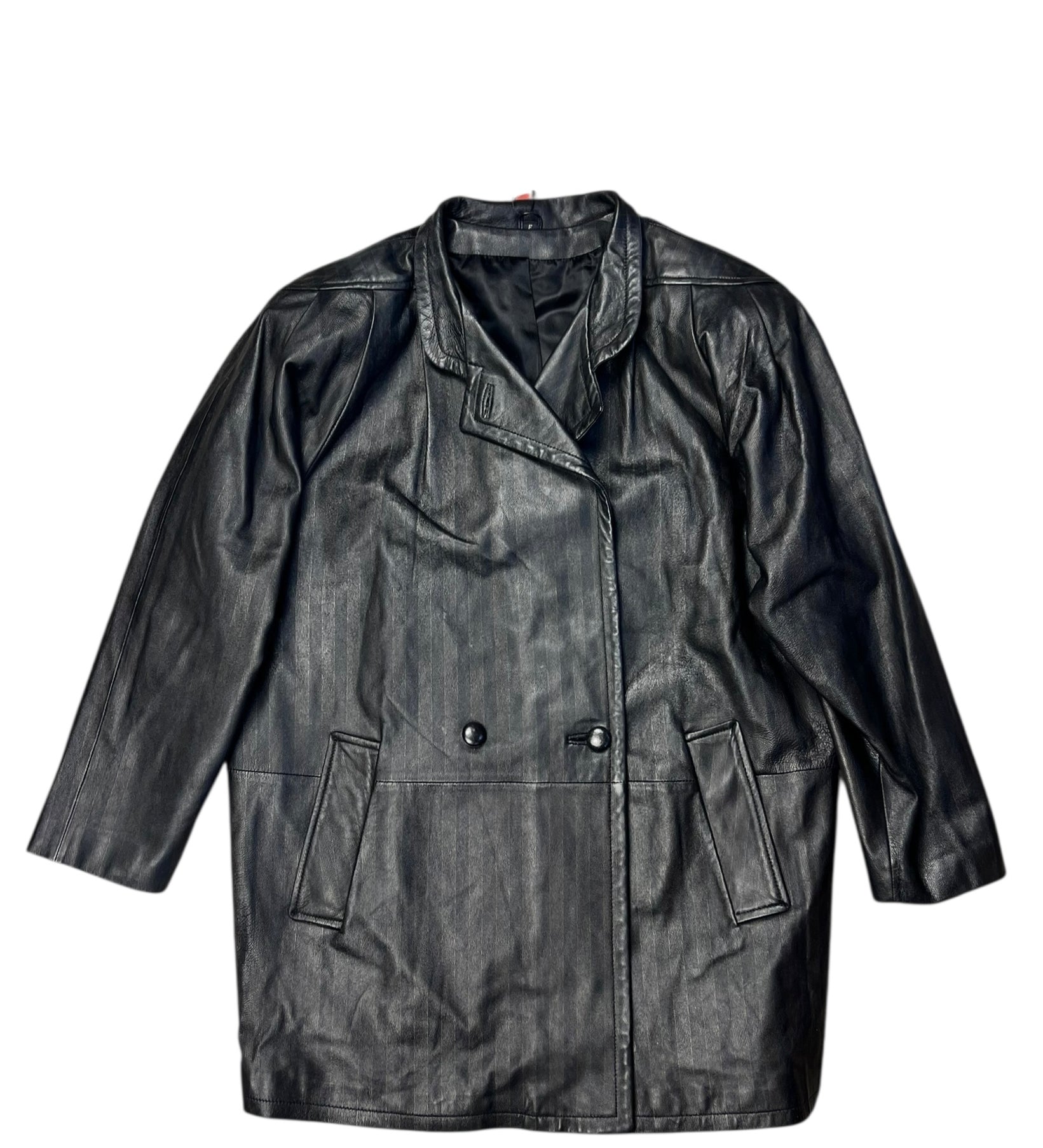 Vintage Leather Striped Long Coat