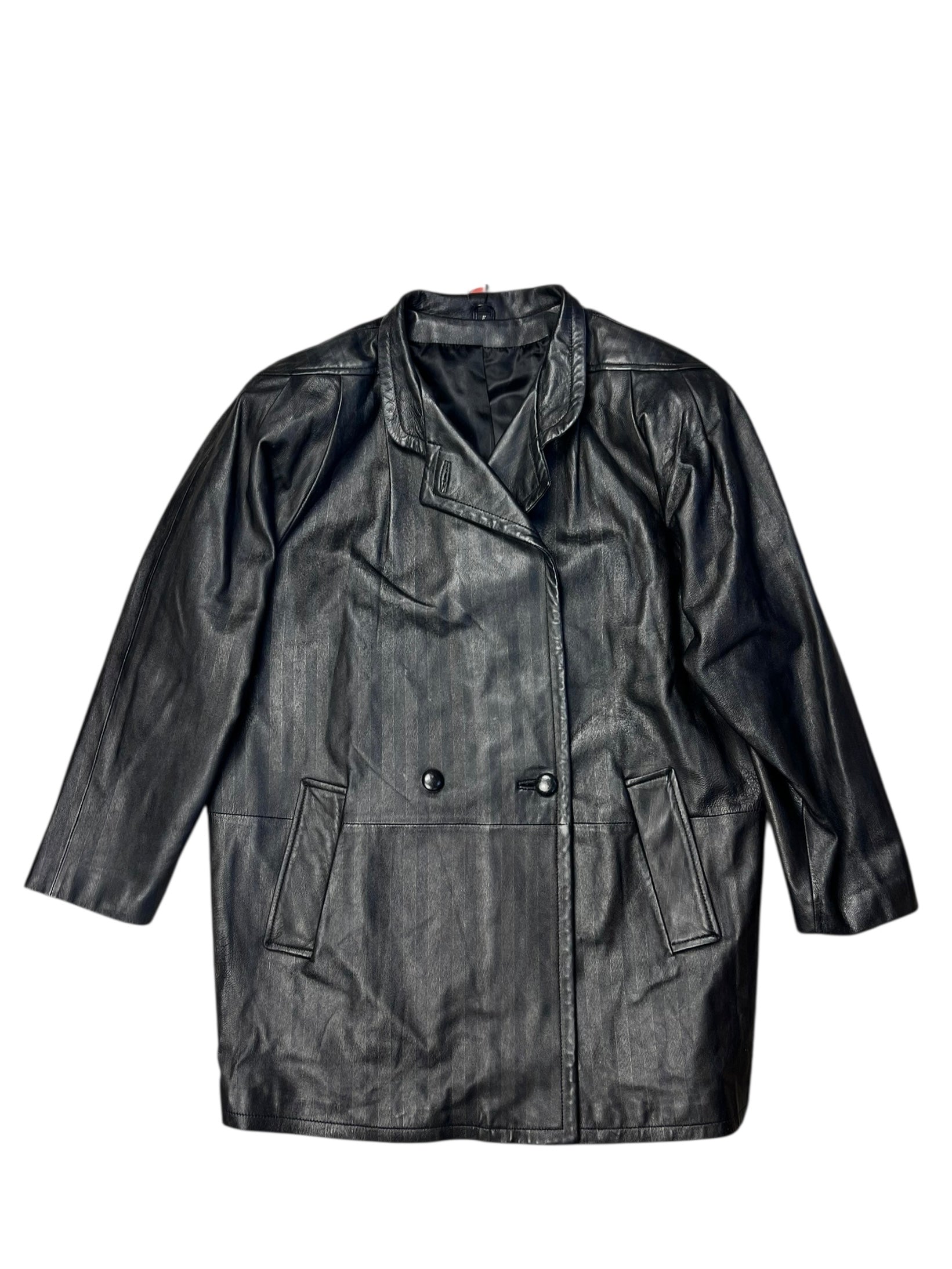 Vintage Leather Striped Long Coat