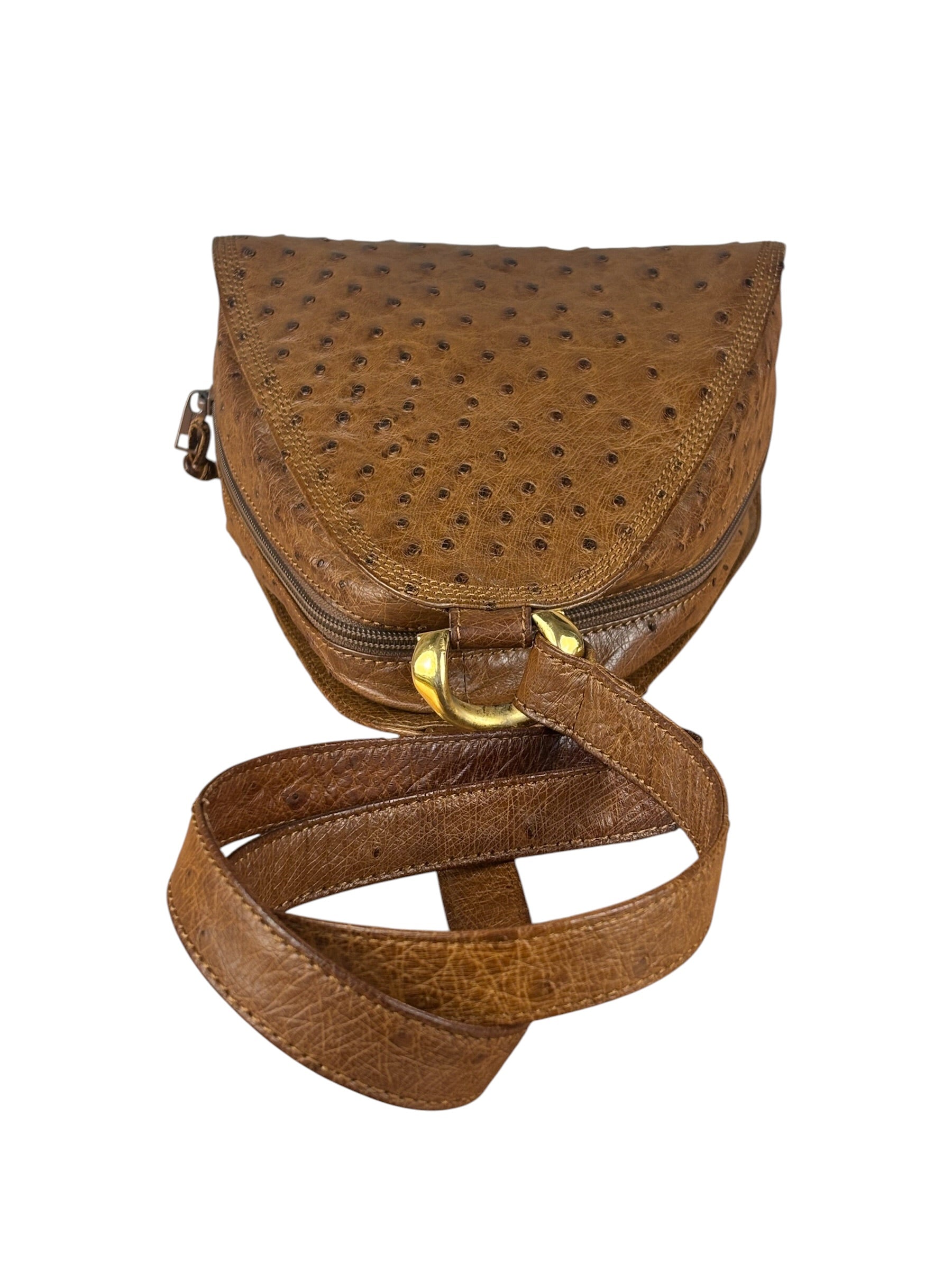 Loewe Vintage Brown Ostrich Print Leather Triangular Shoulder Bag