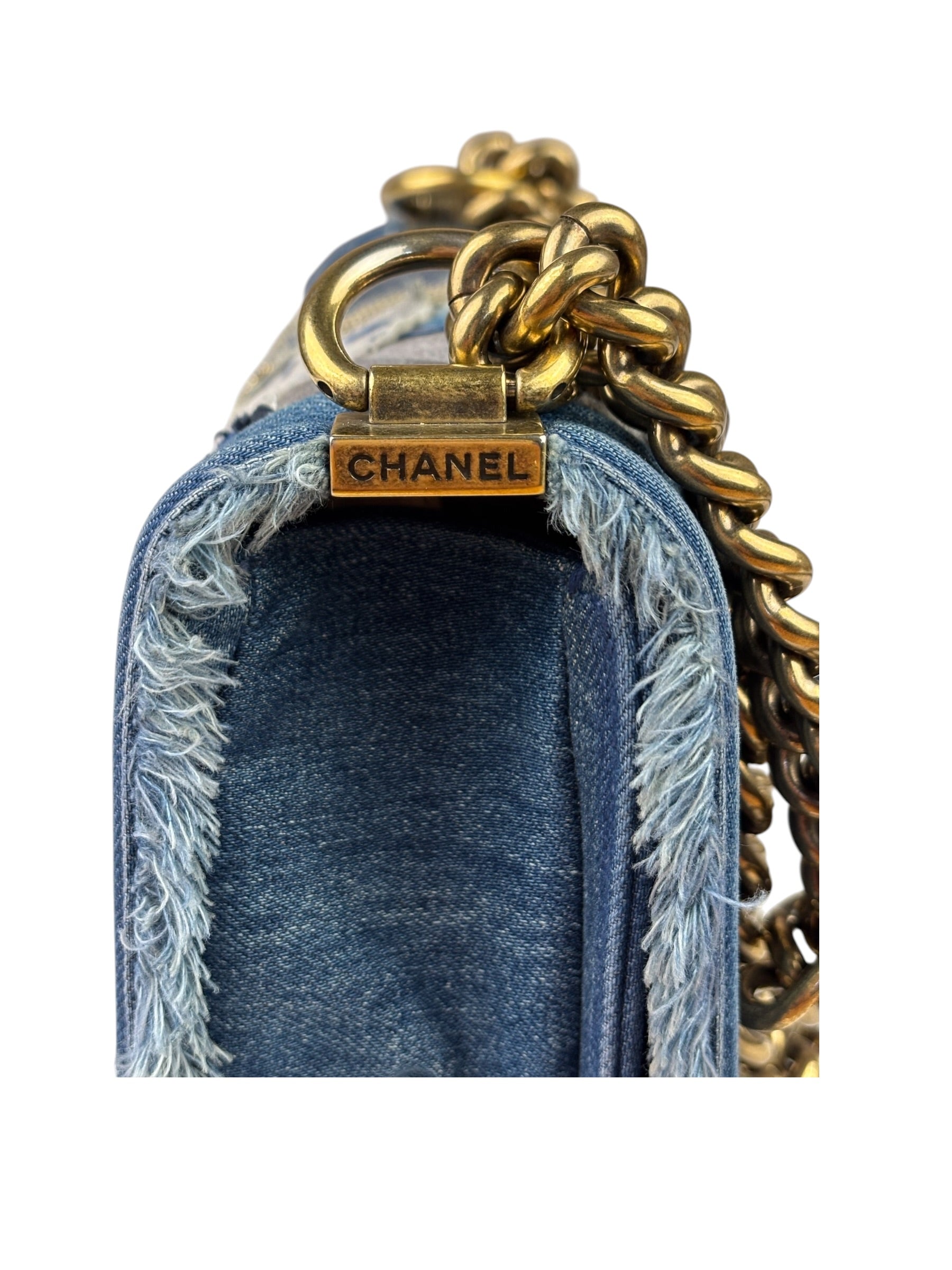 Chanel Blue Denim/Leather Trim Patchwork Boy Flap Bag 2014