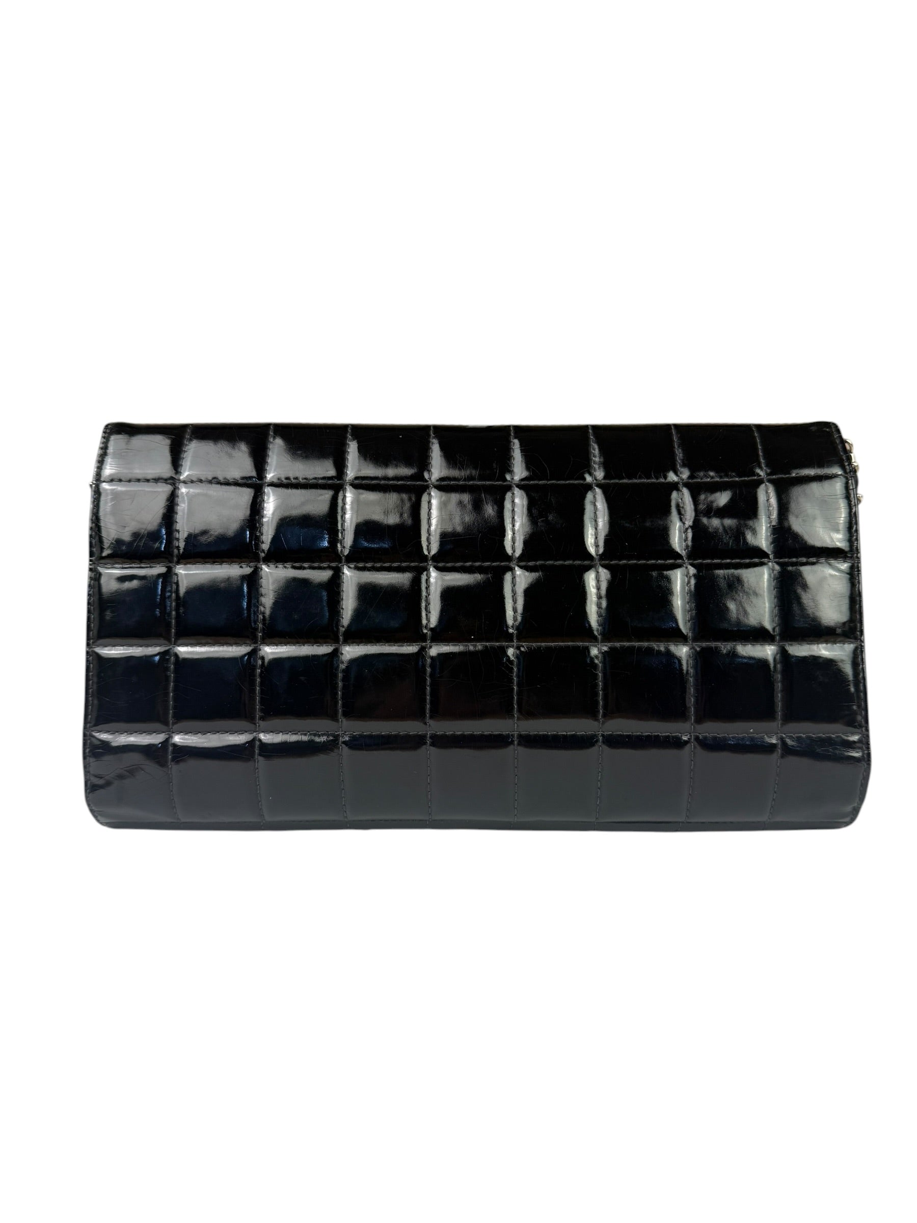 Chanel Black Patent Chocolate Bar Quilted Flap Shoulder Bag 2001