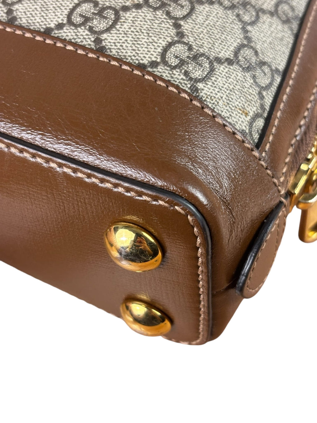 Gucci Brown Leather GG Horsebit Small Top Handle Bag 1955